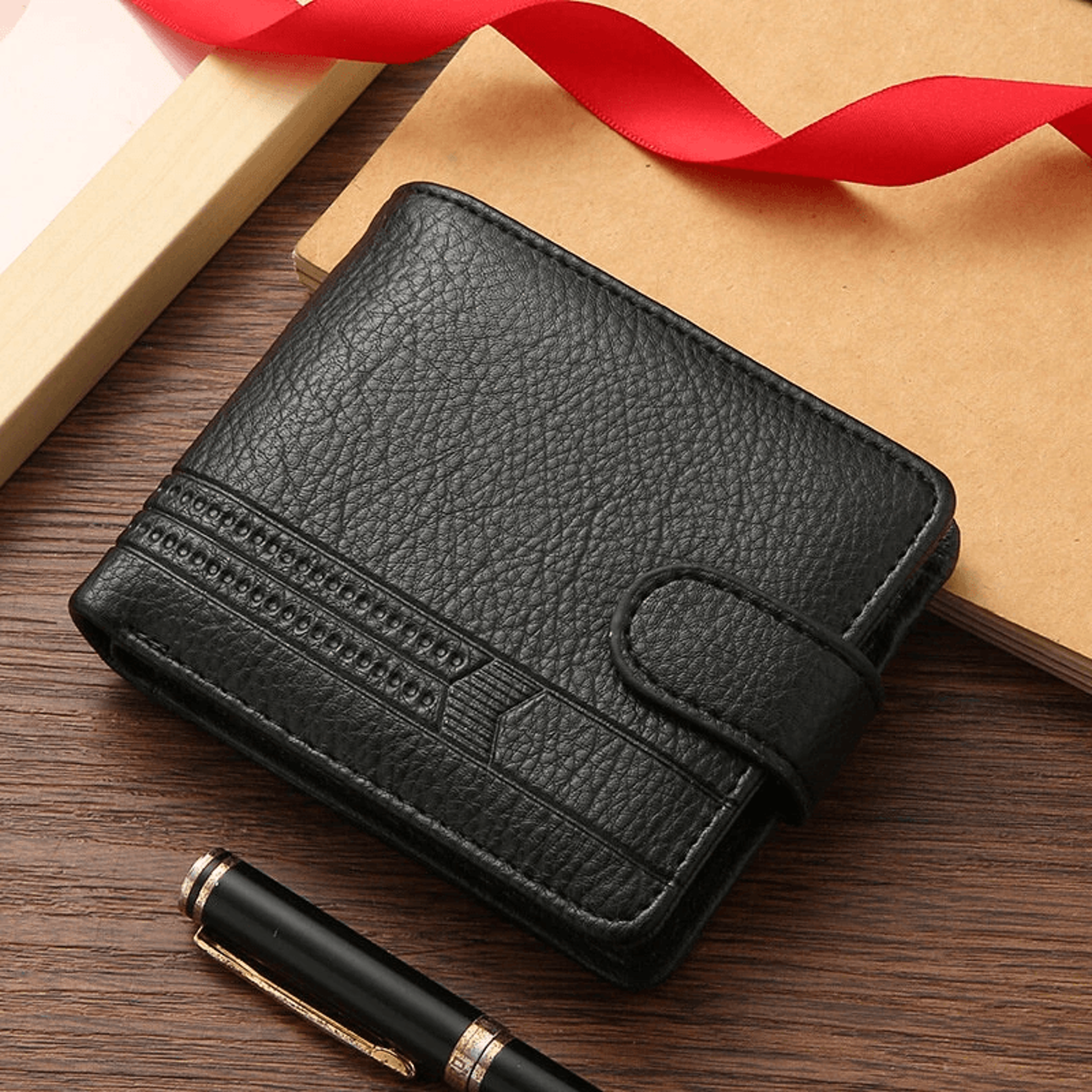 men's pu leather bifold wallet with coin pocket and card holder
