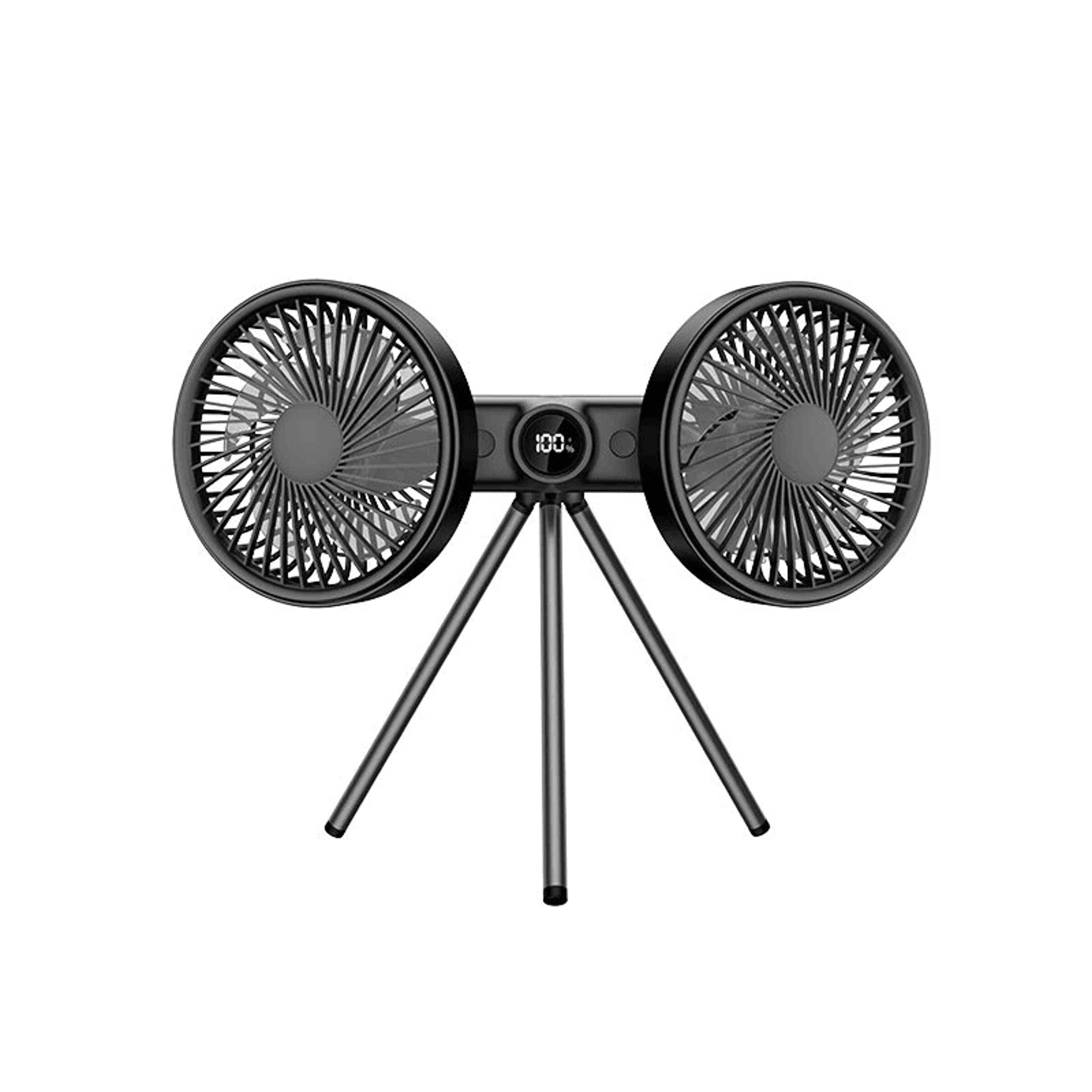 portable dual head rechargeable tripod fan with adjustable stand and led display
