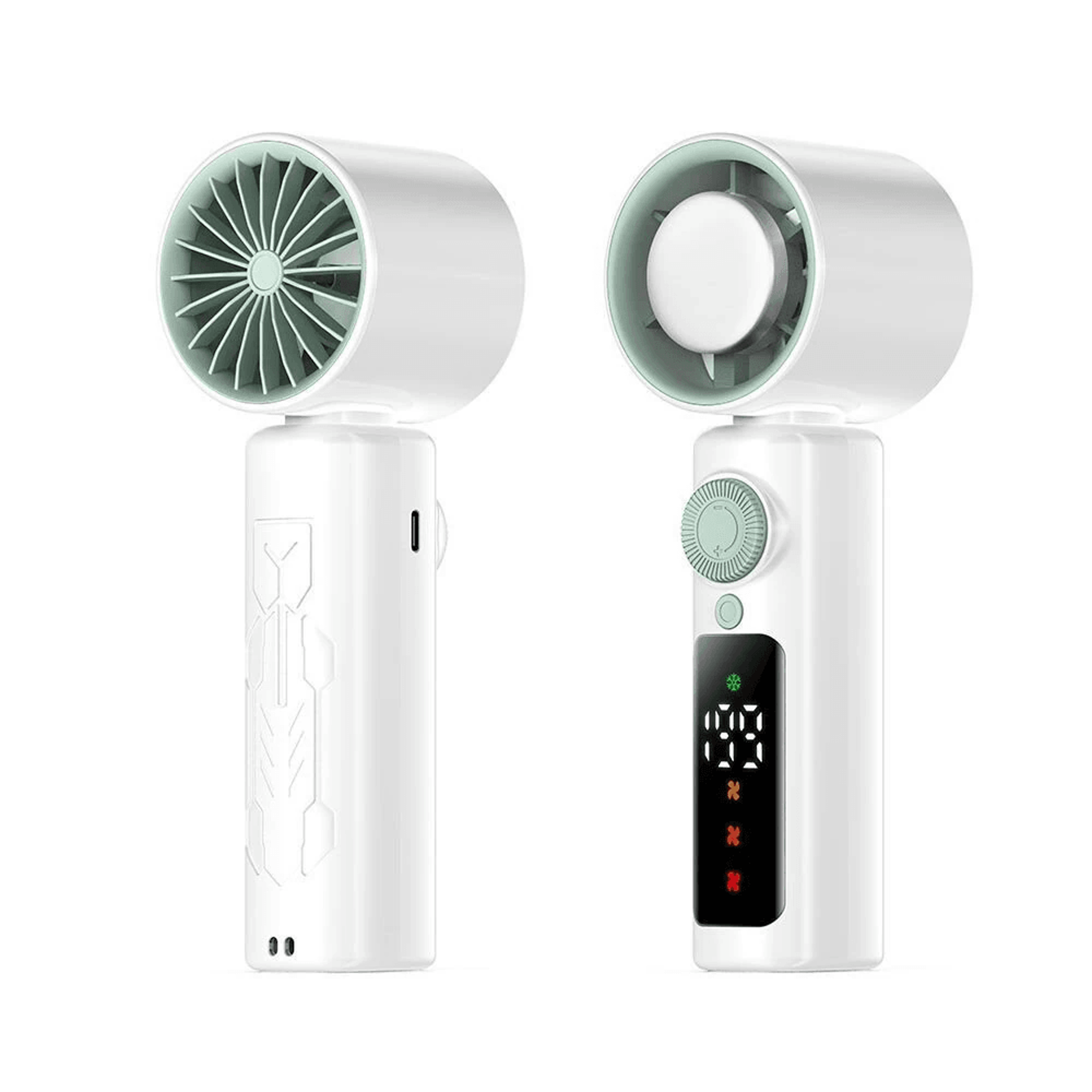 rechargeable handheld fan with speed settings led display and desktop design