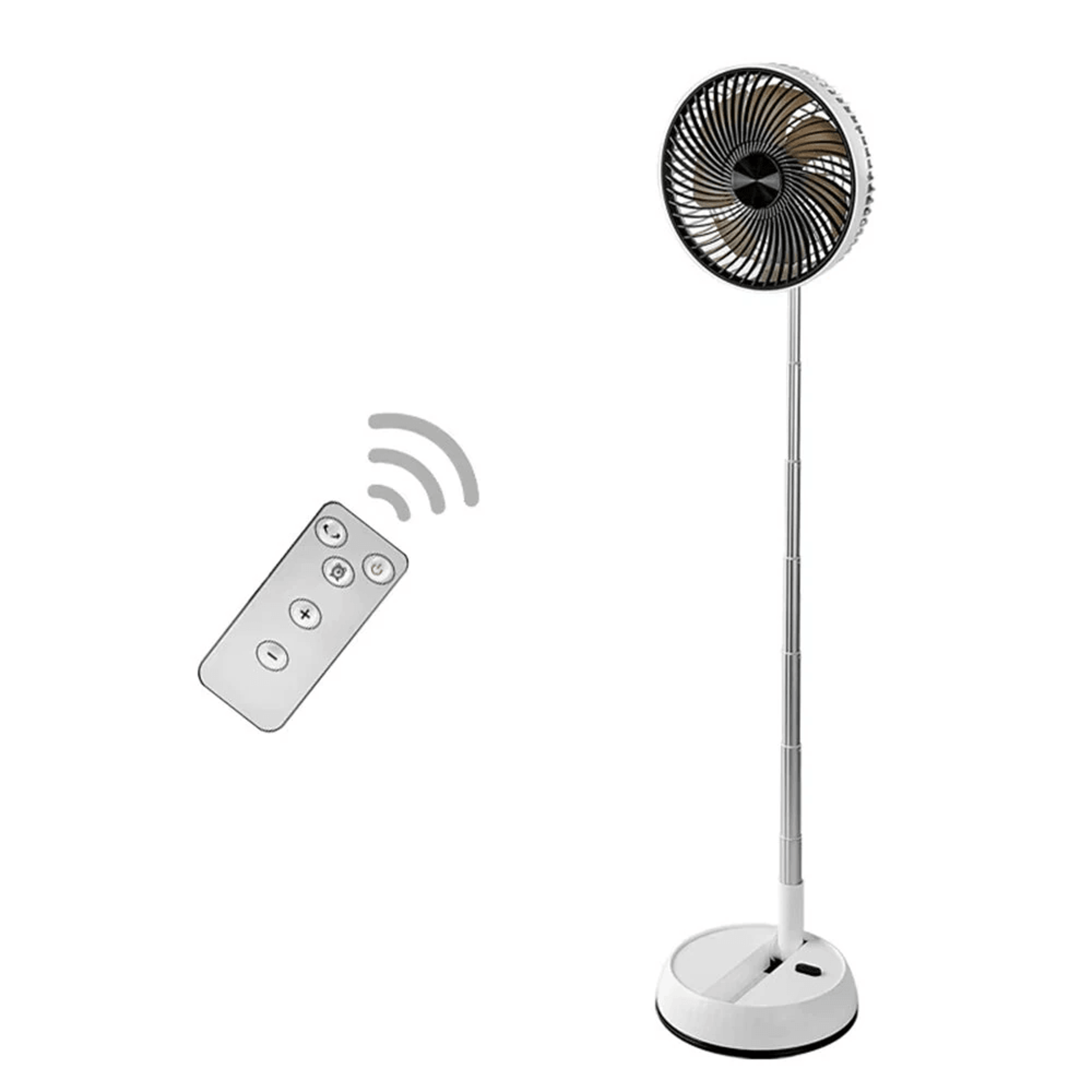 portable rechargeable oscillating standing fan with remote control and foldable design