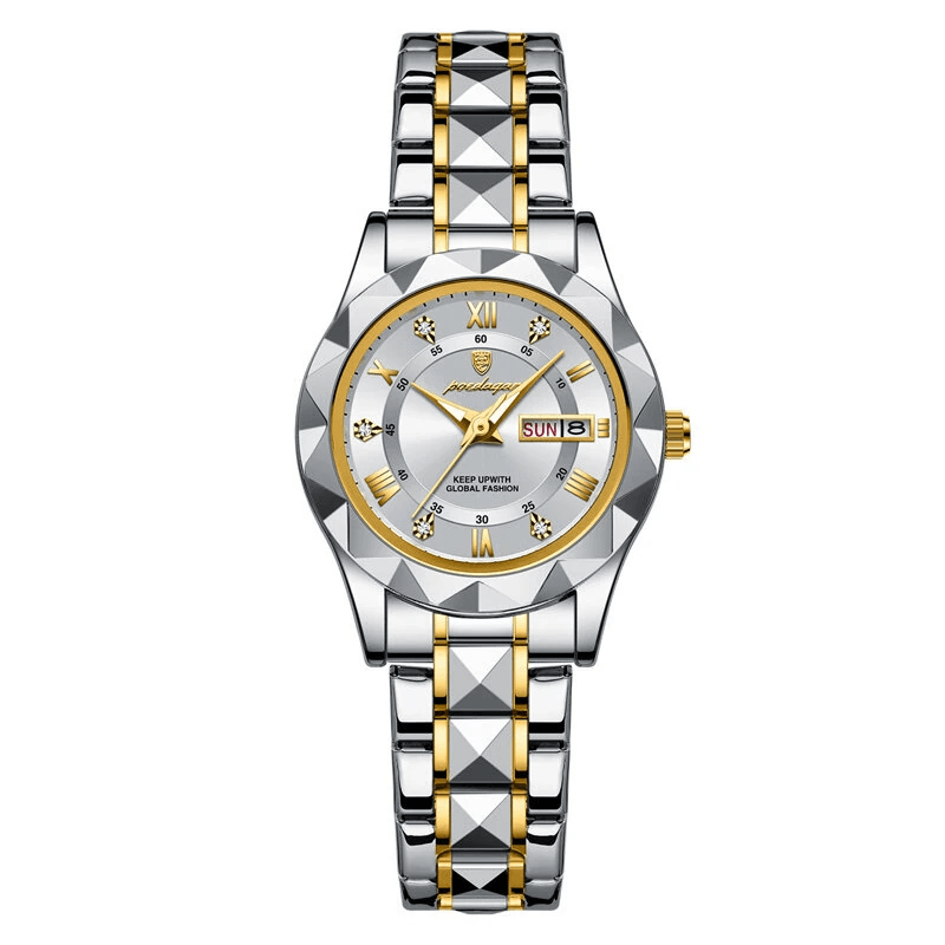 elegant womens quartz watch with luminous display stainless steel bracelet and date