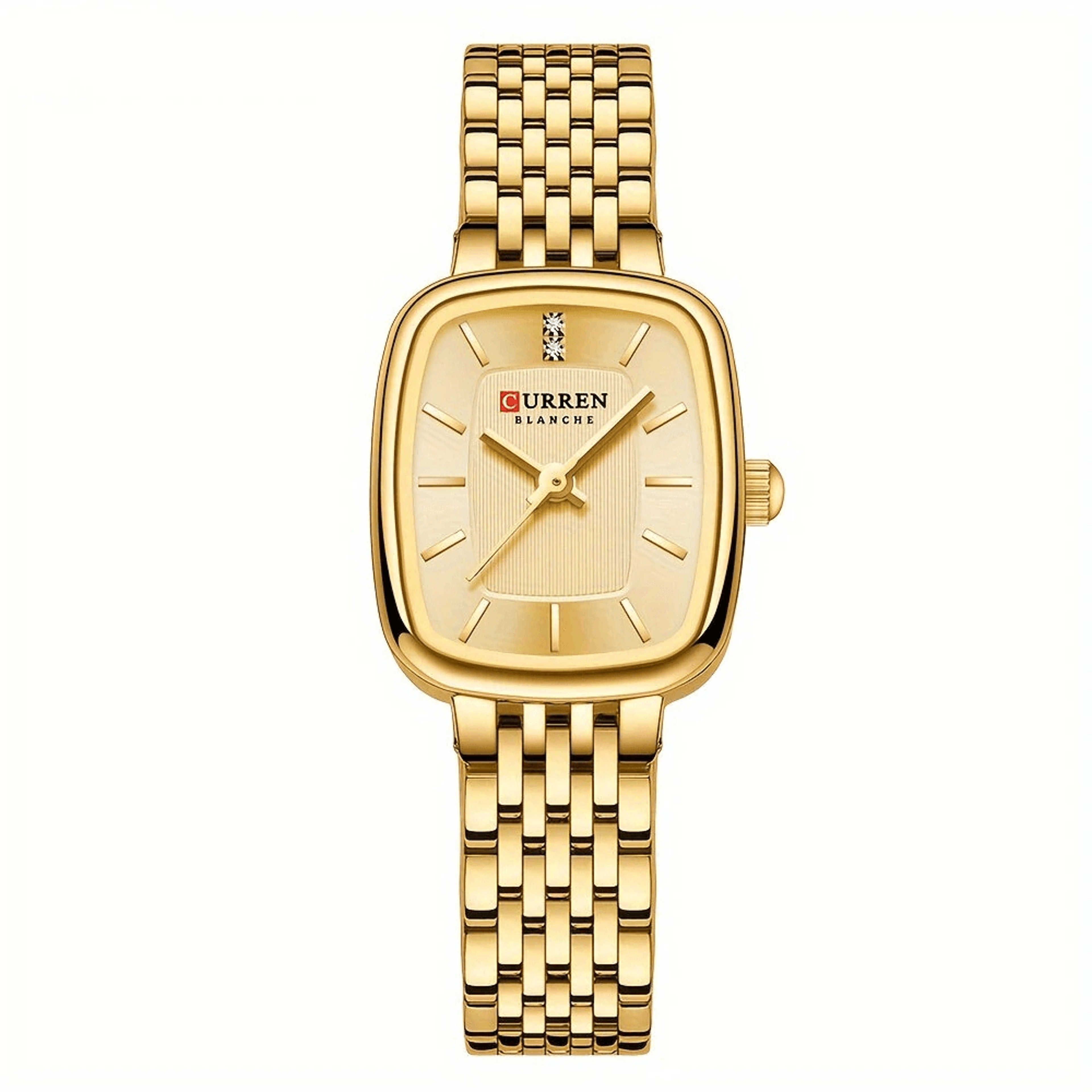 elegant square quartz watch for women with rhinestone accents and stainless steel strap