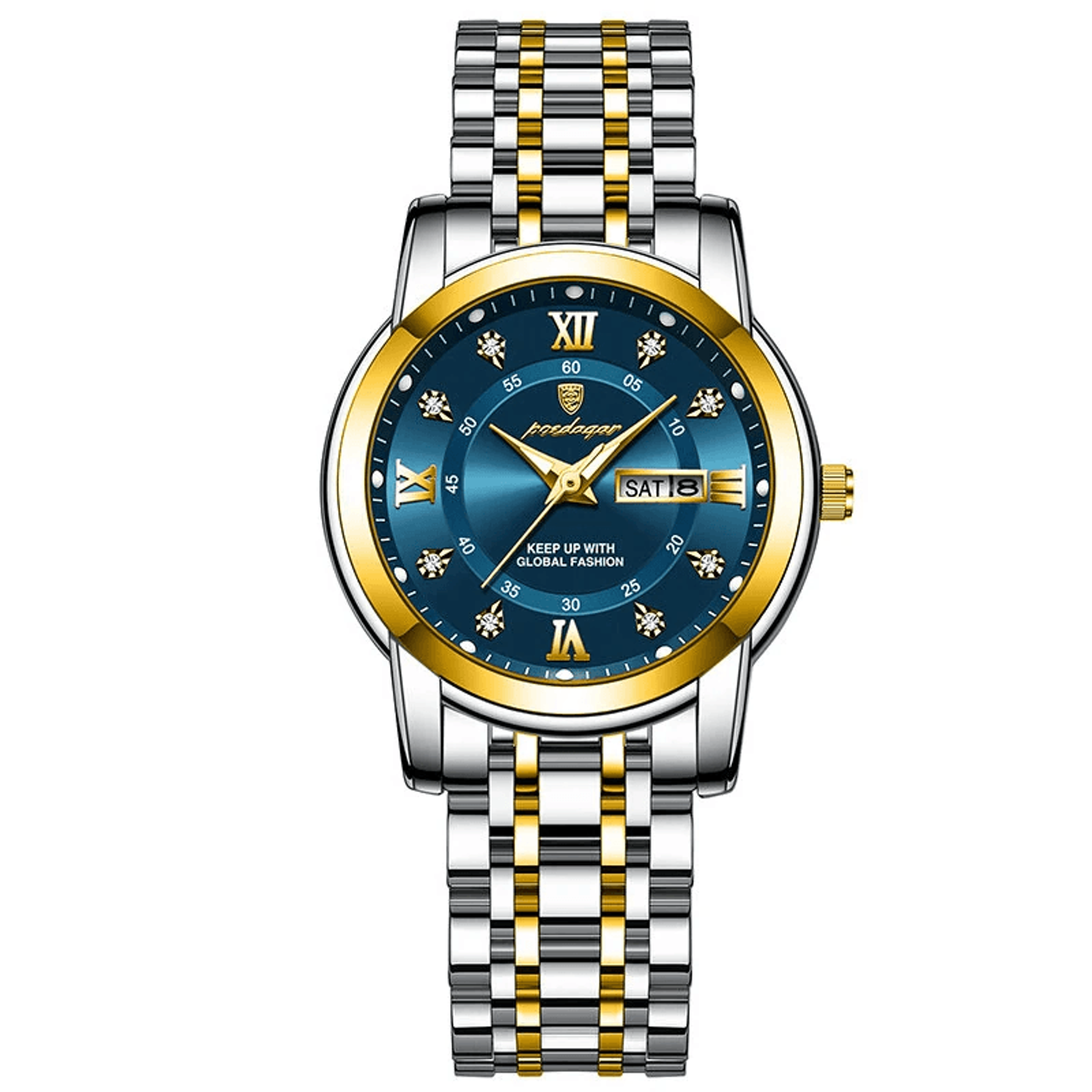 elegant women quartz watch with date display luminous dial and stainless steel band