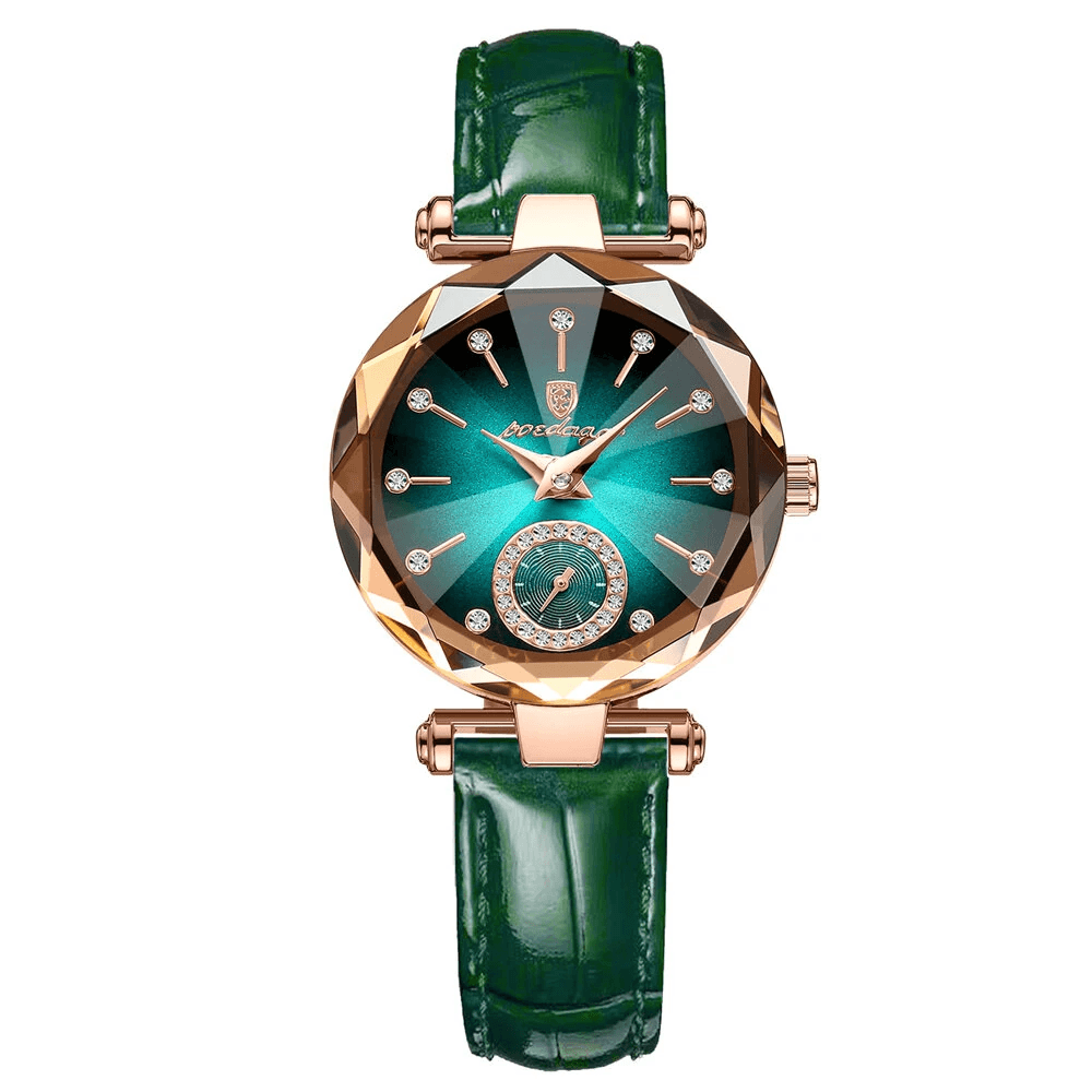 elegant rhinestone dial womens quartz watch with leather strap