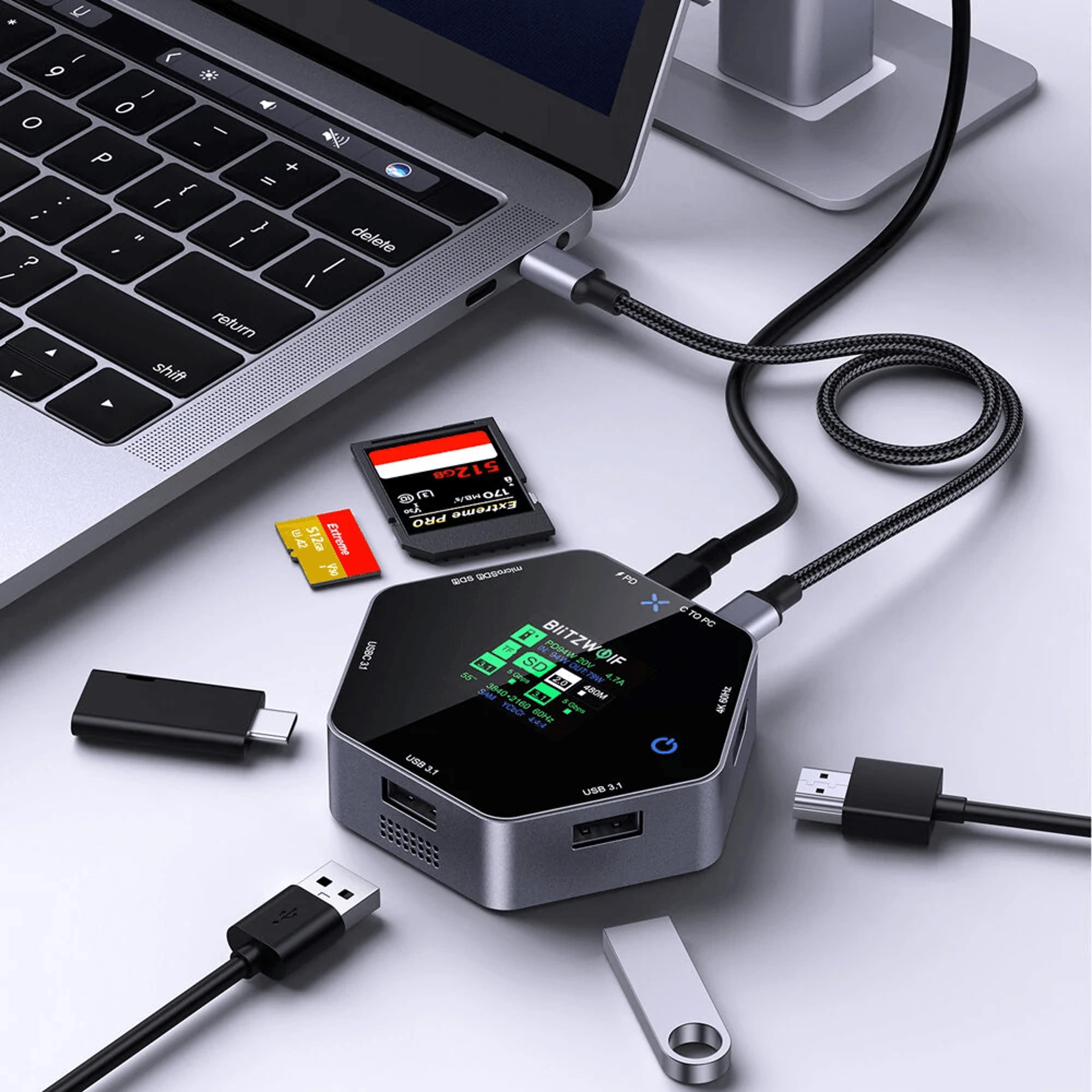 usb c docking station with lcd display hdmi and pd charging