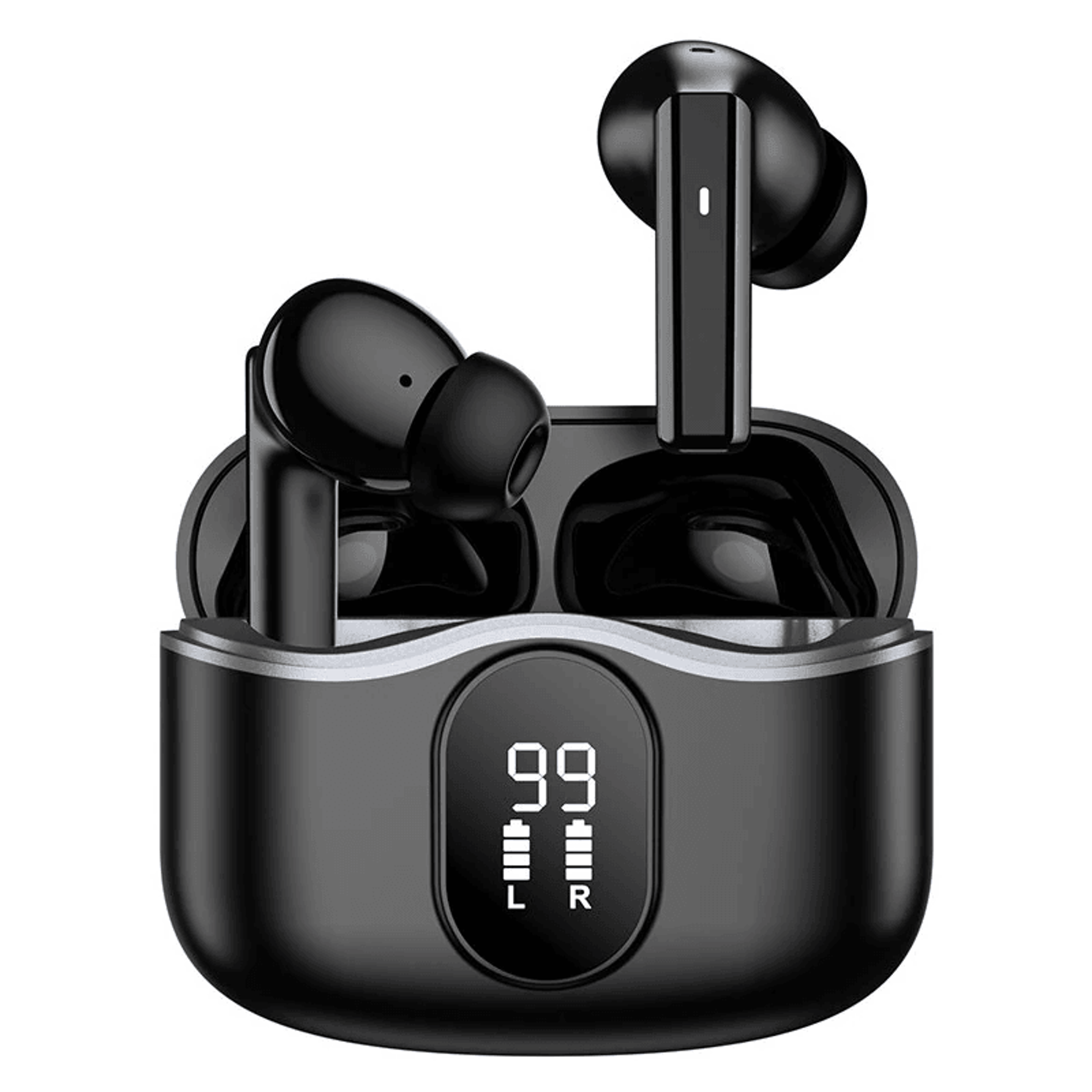 bluetooth earbuds with call noise reduction led display and gaming mode
