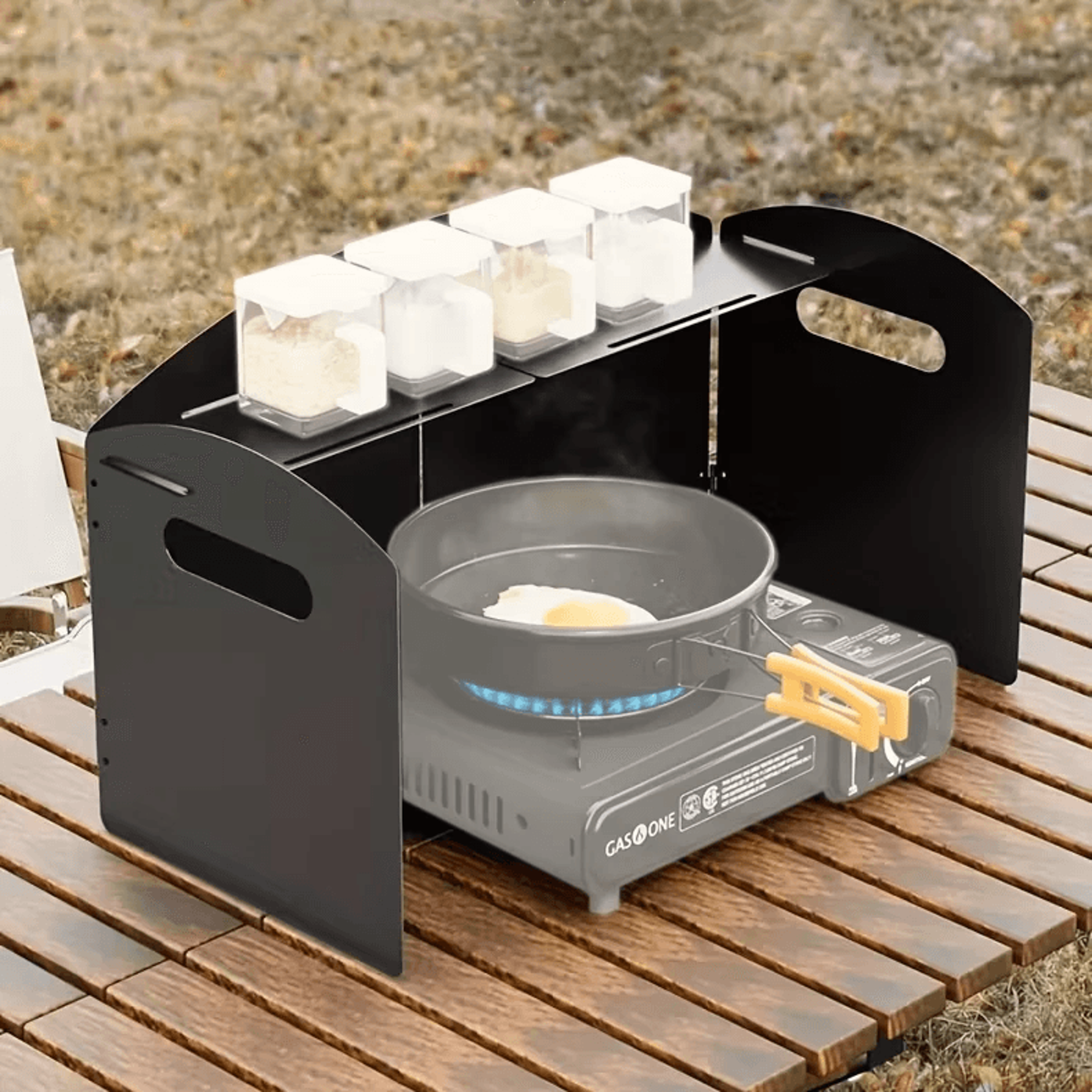 foldable camping stove windshield with stove top rack and windproof heat shield