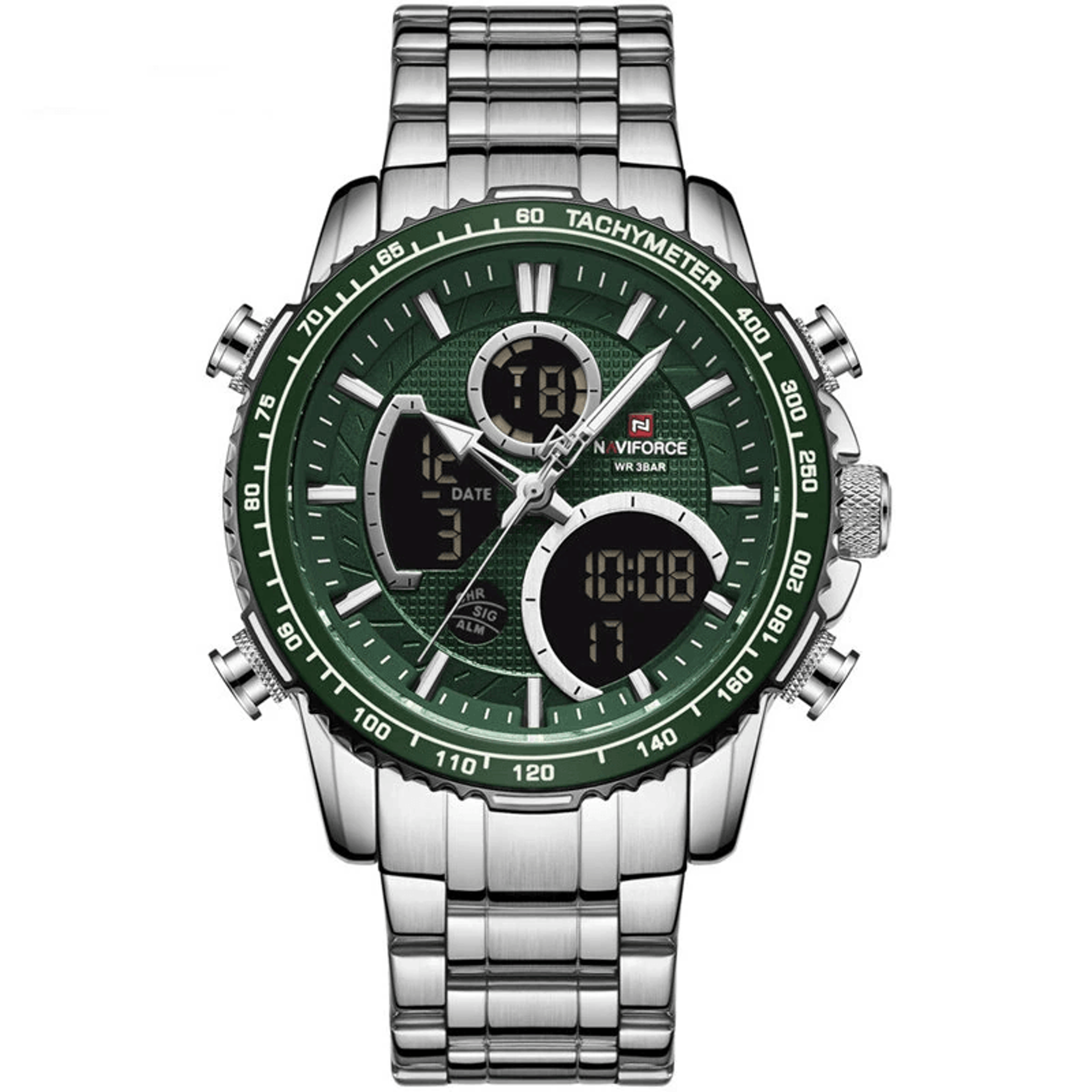waterproof men's quartz chronograph watch with night light and date display