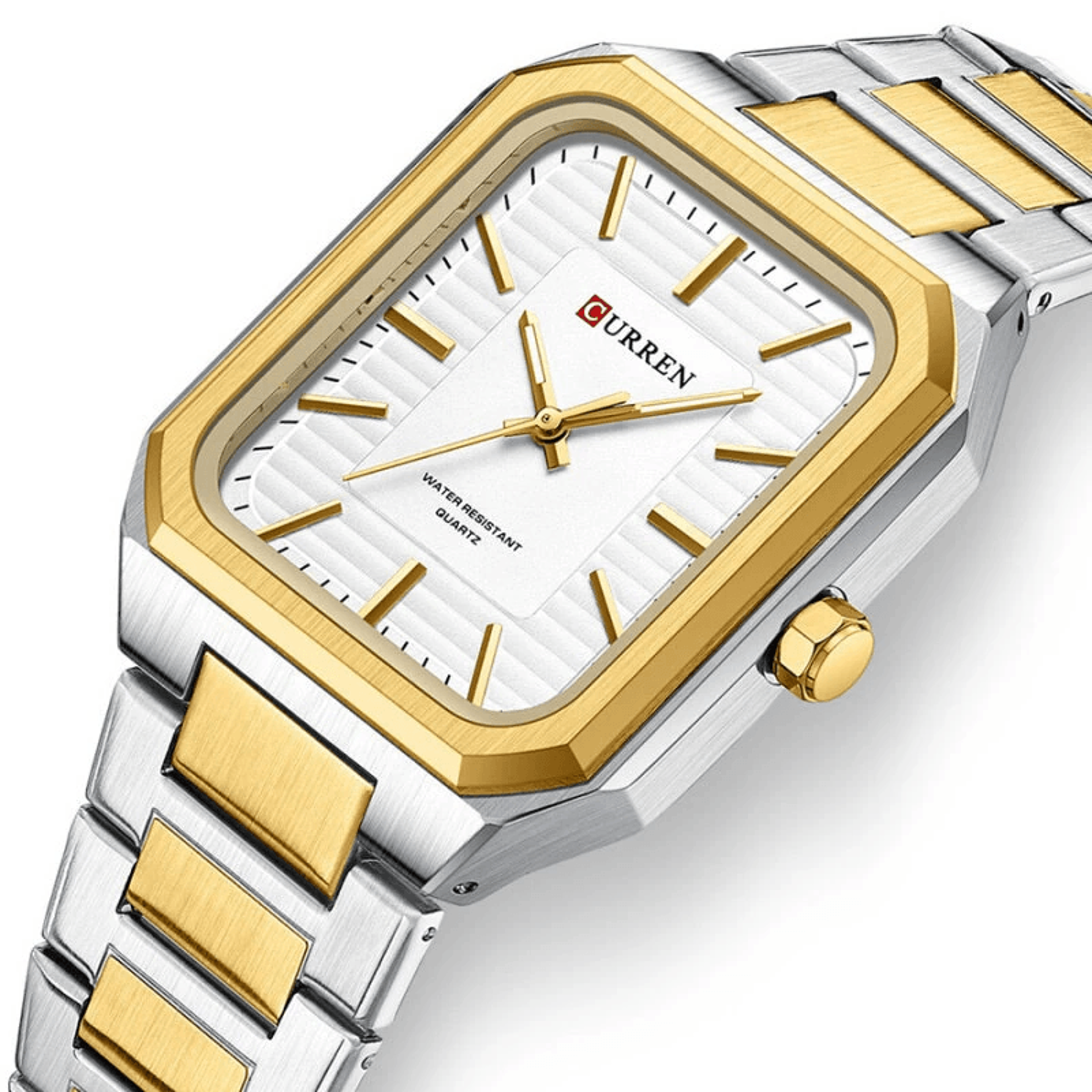 rectangular business watch for men stainless steel quartz wristwatch with luminous hands