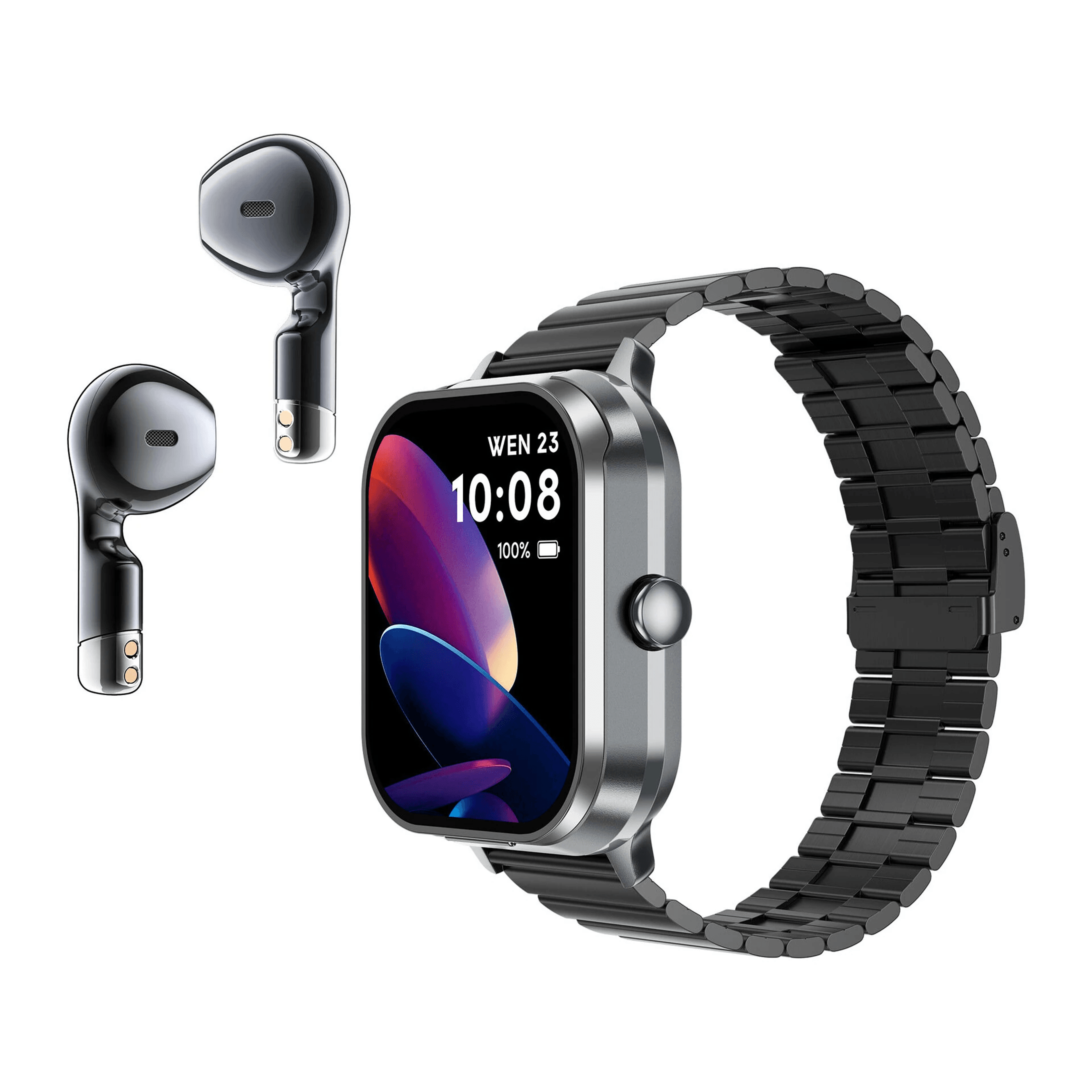 smart watch with wireless earbuds bluetooth calling nfc and fitness tracking
