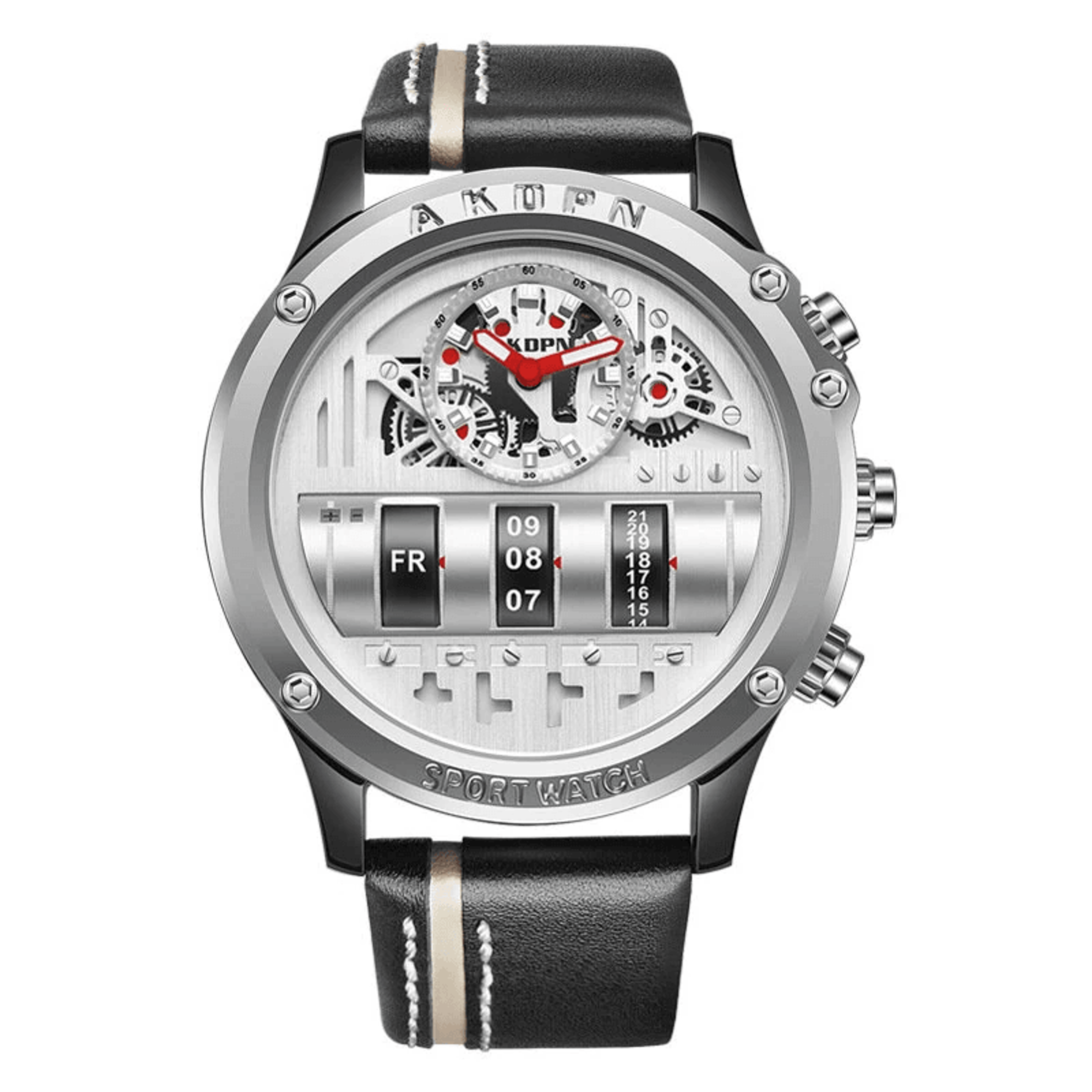 mens quartz watch with luminous display waterproof design and leather strap