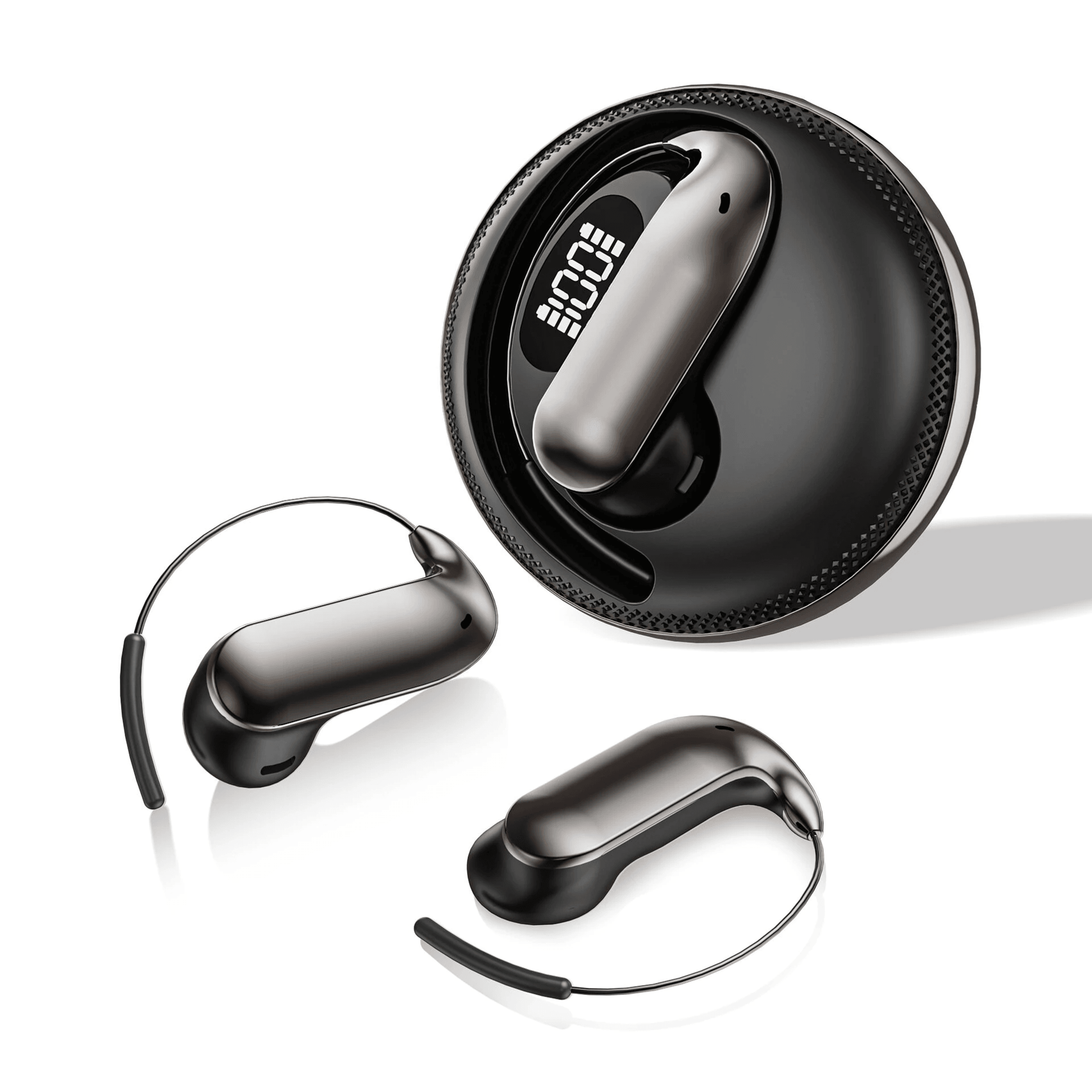 wireless bluetooth earbuds with earhooks digital battery display and clear audio