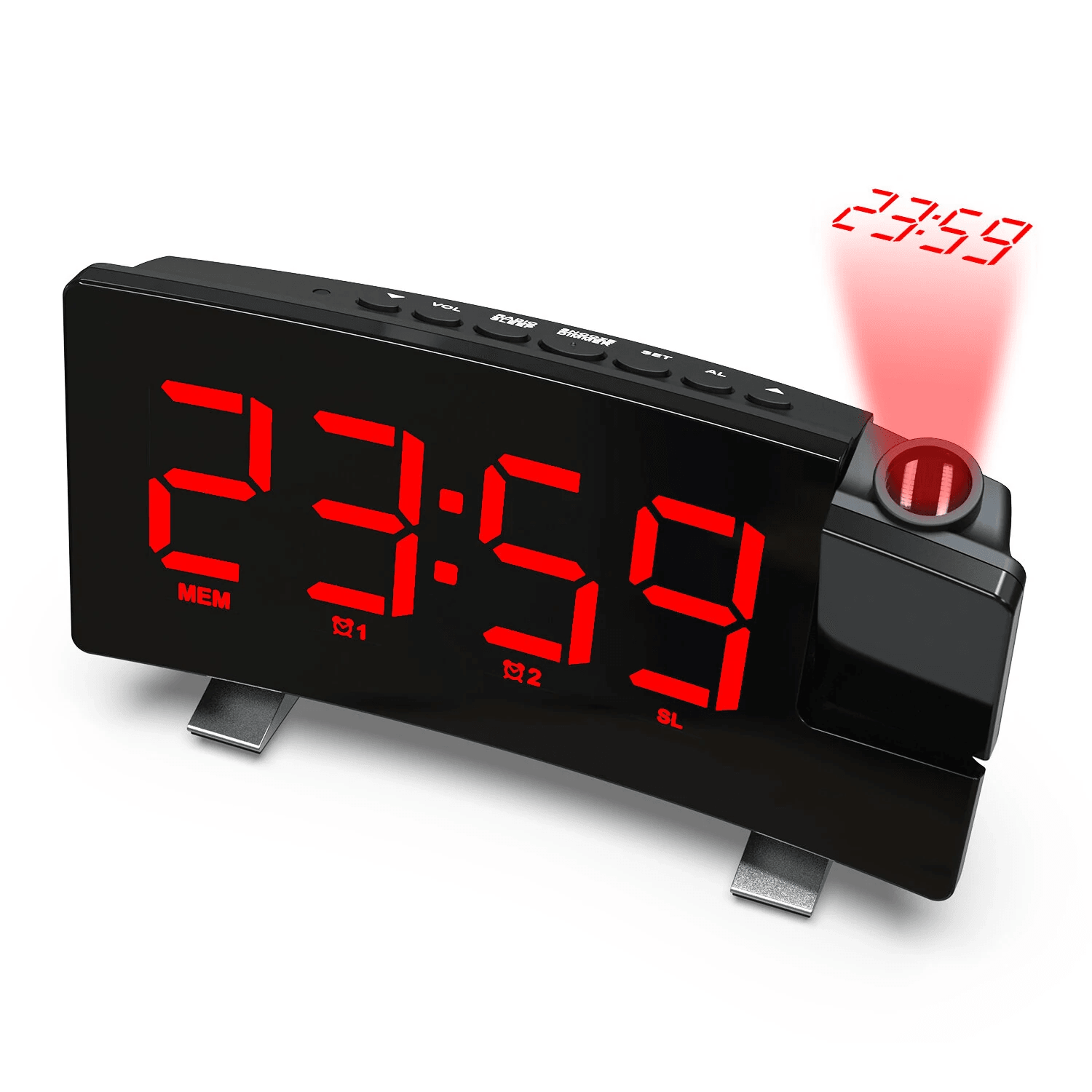 projection alarm clock with fm radio rotatable time projector and usb chargings
