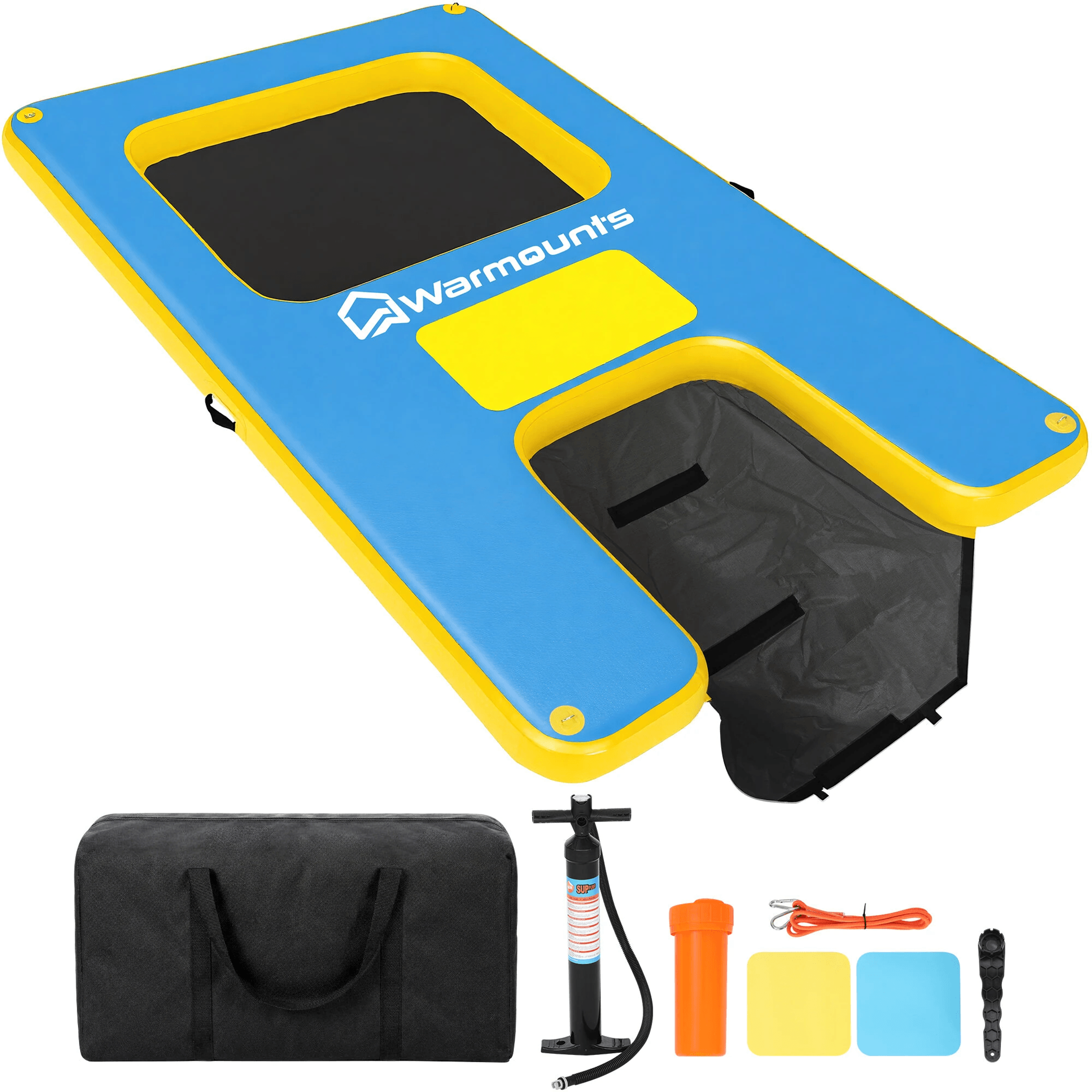 inflatable floating dock with dog ramp and water hammock