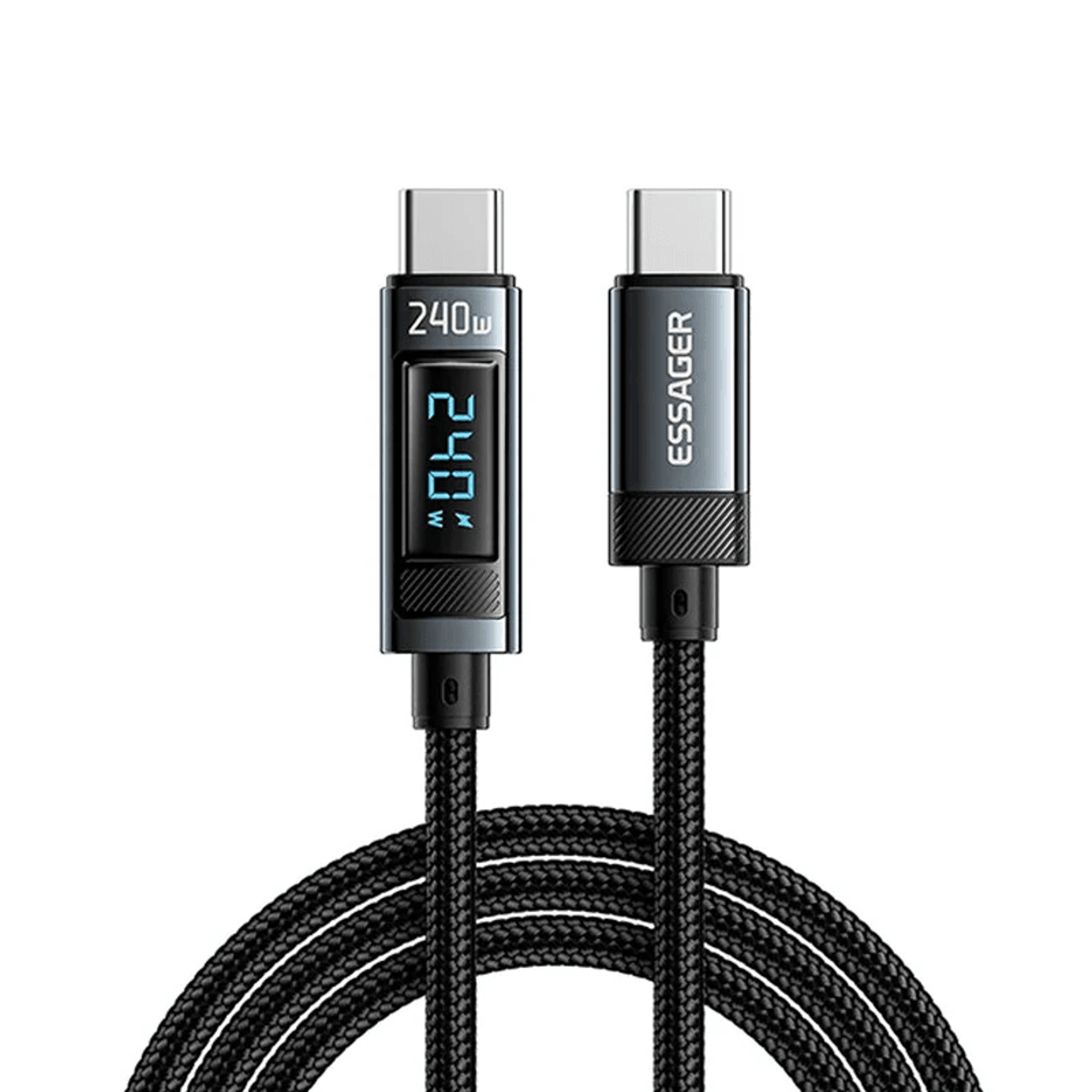 usb c fast charging cable with digital display and right angle connector