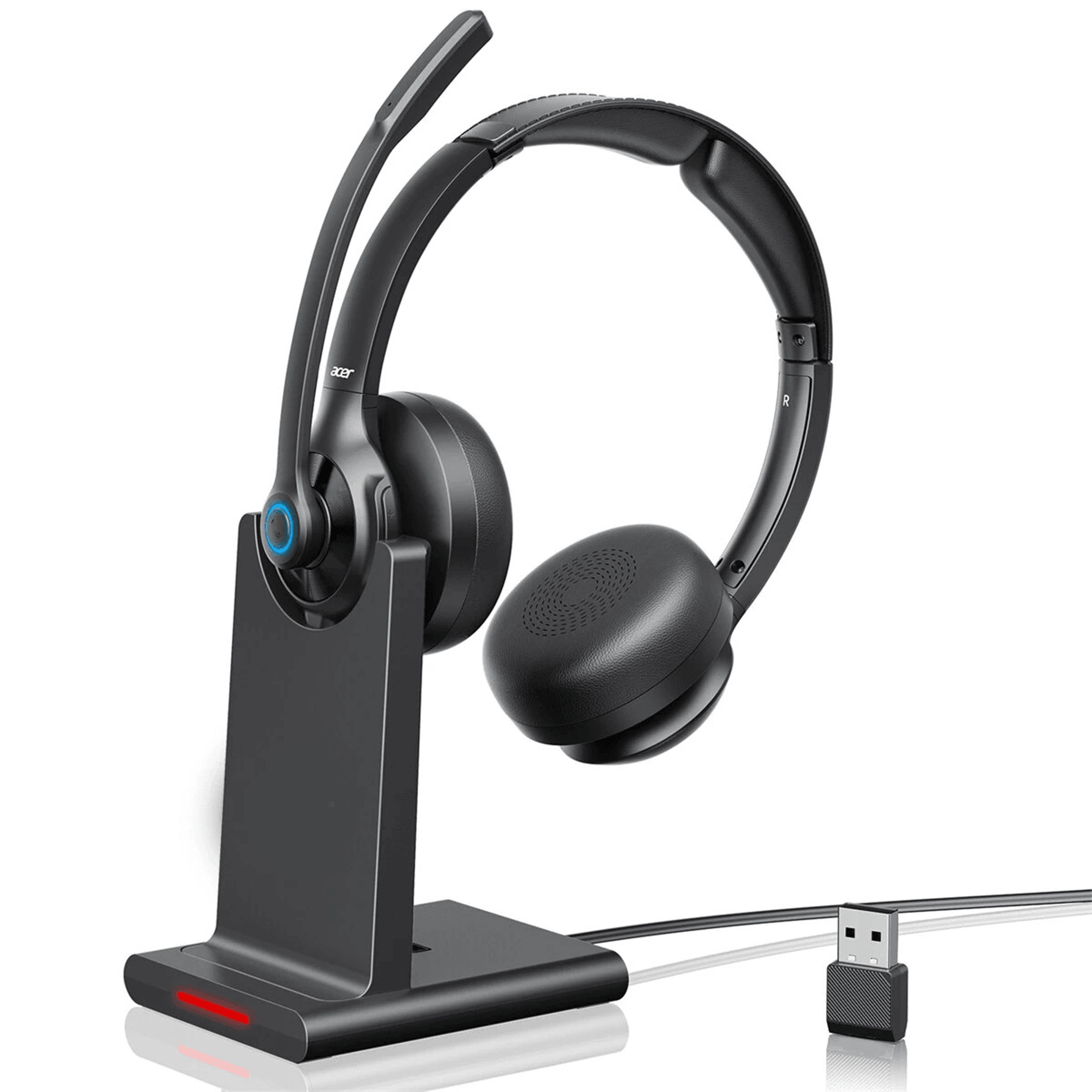 wireless bluetooth headset with enc mic hifi sound and charging dock