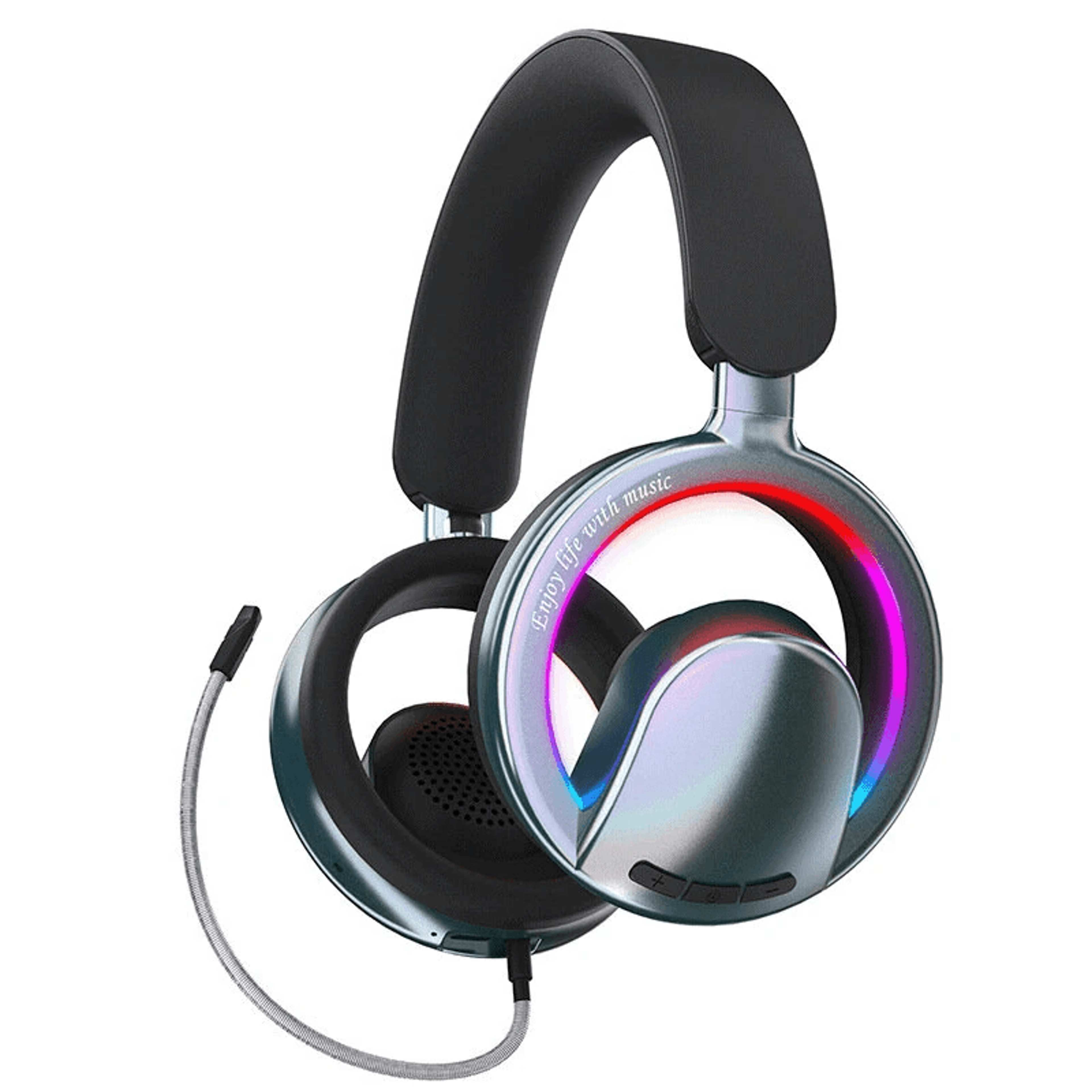 rgb wireless gaming headset with low latency audio and detachable mic