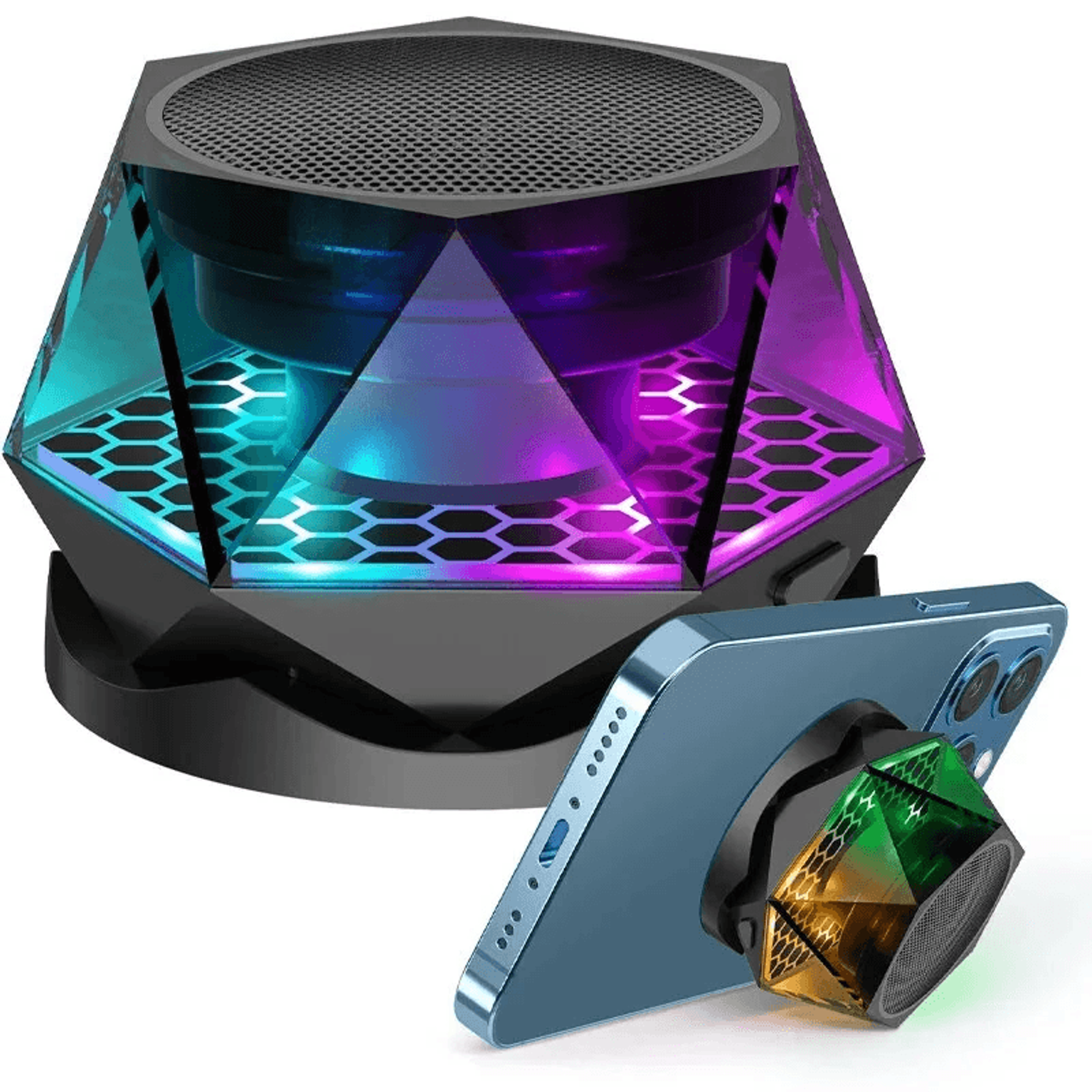 magnetic bluetooth speaker with rgb light tws stereo and phone stand