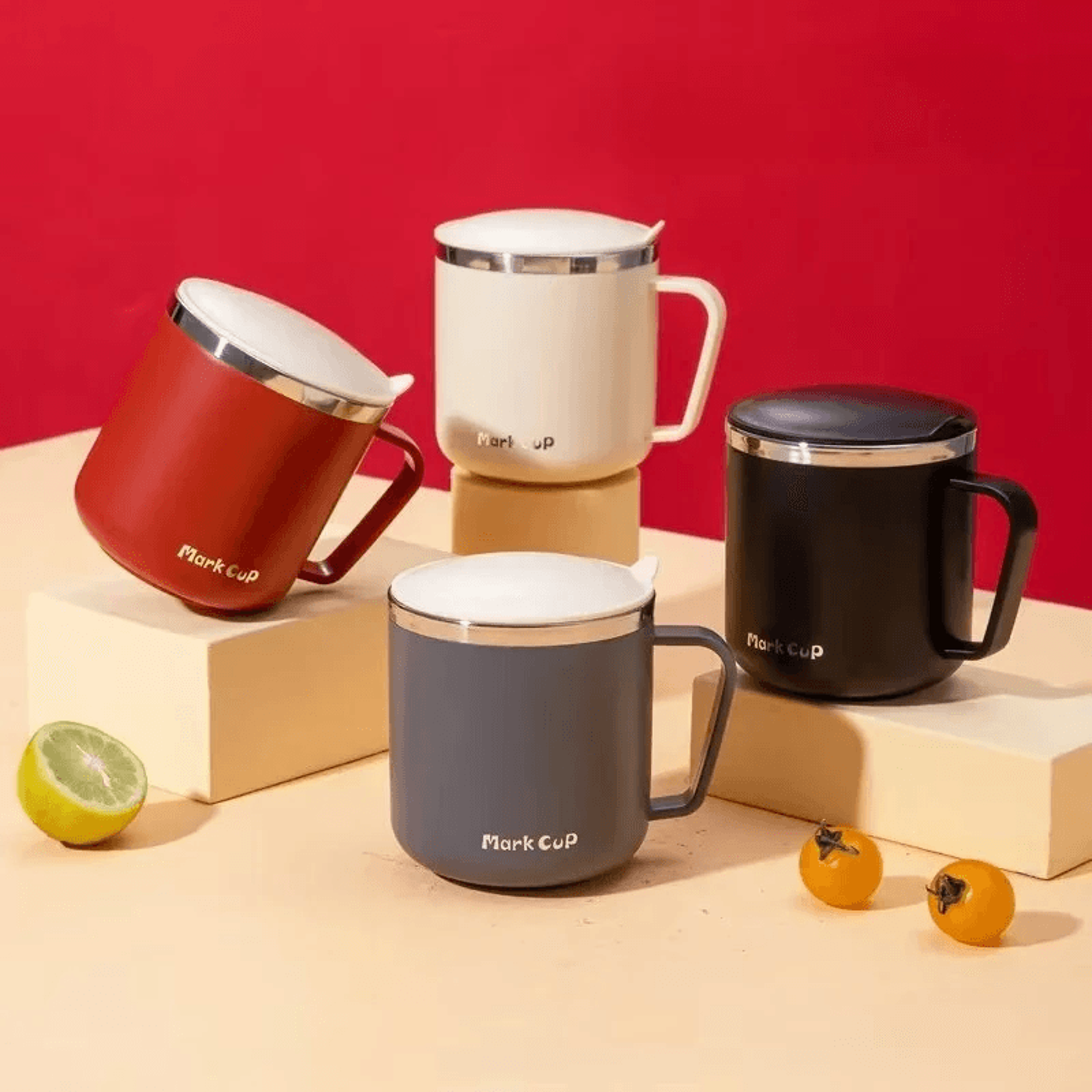 stainless steel insulated coffee mug with handle and leakproof lid