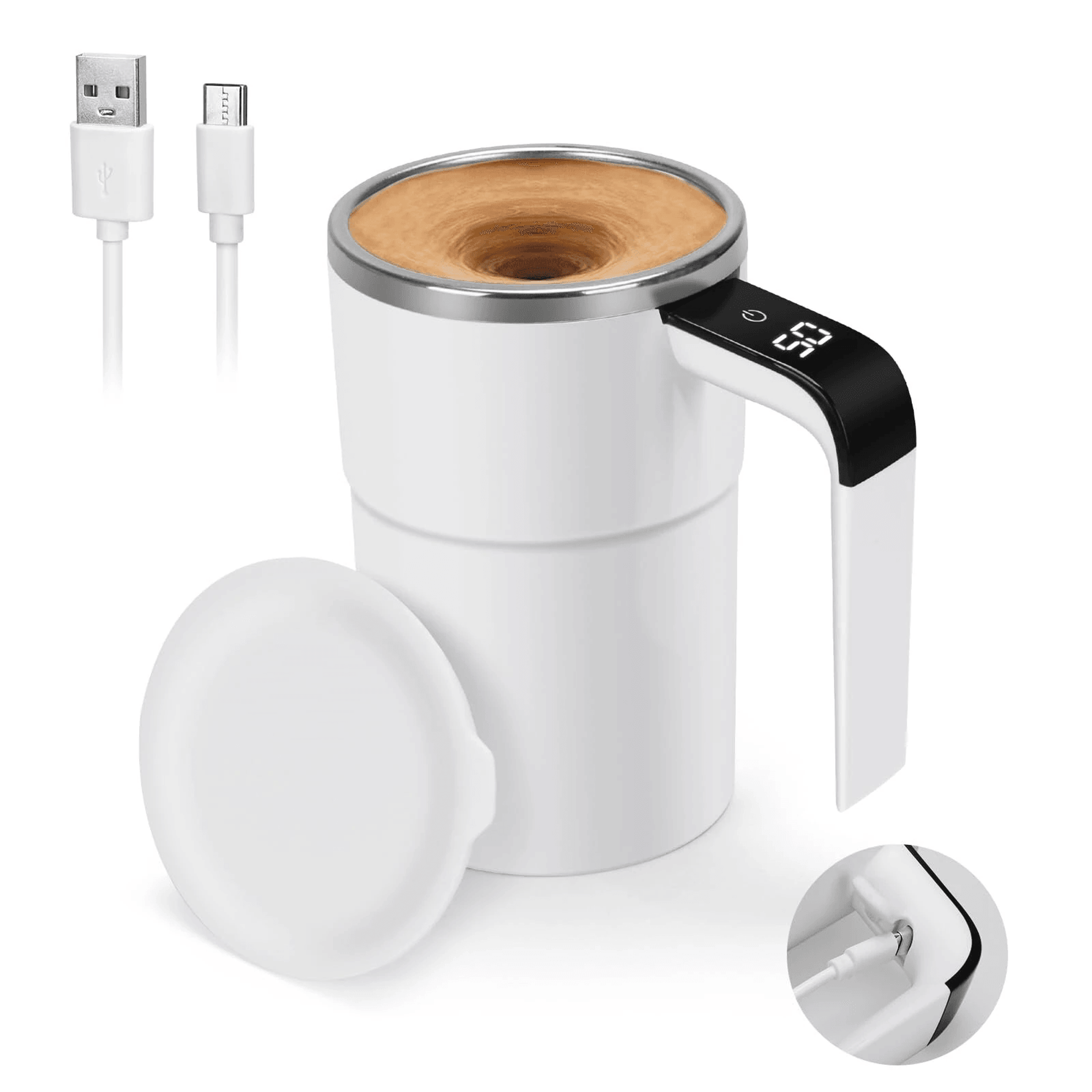 smart magnetic self stirring coffee mug with led temperature display