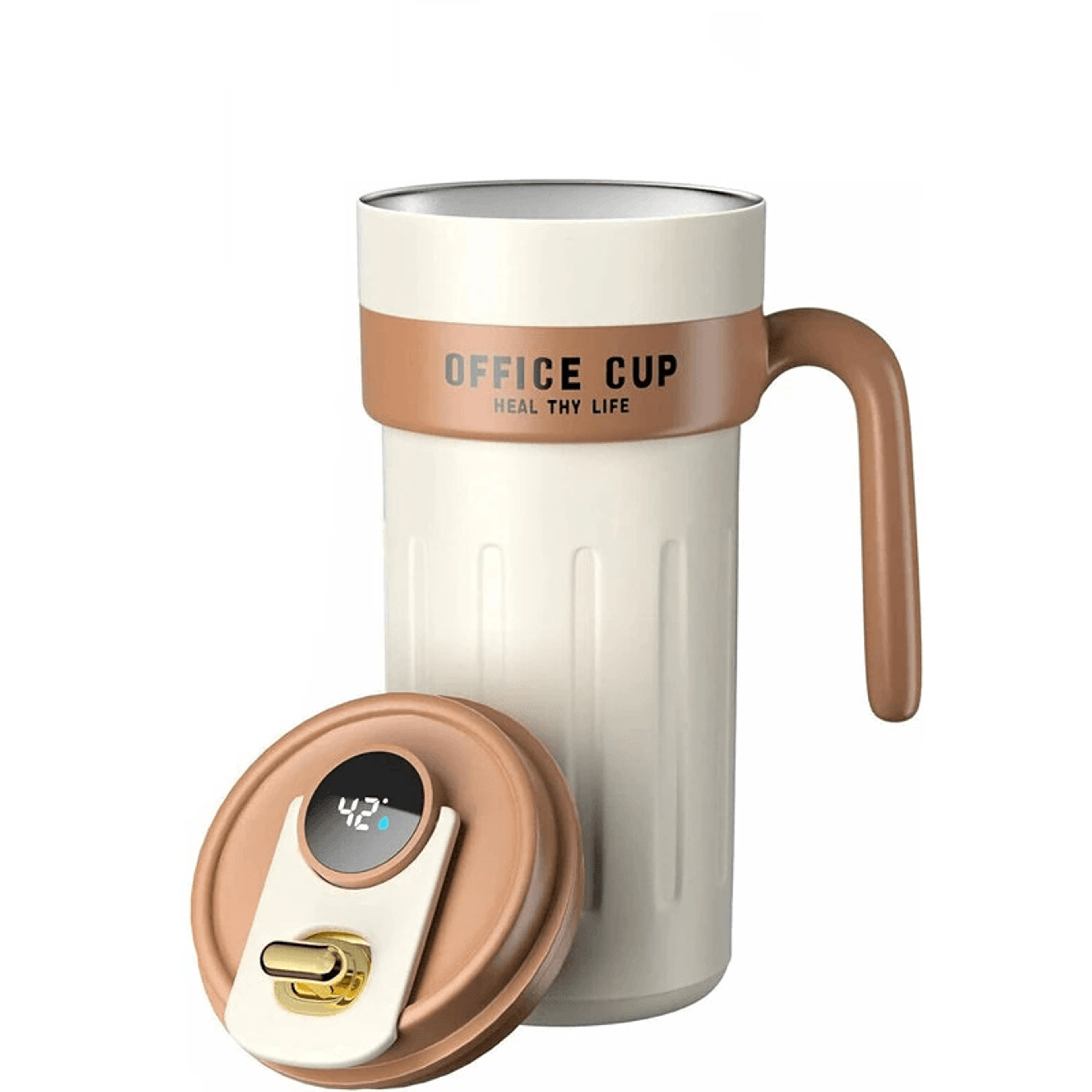 smart insulated coffee mug with led temperature display and handle