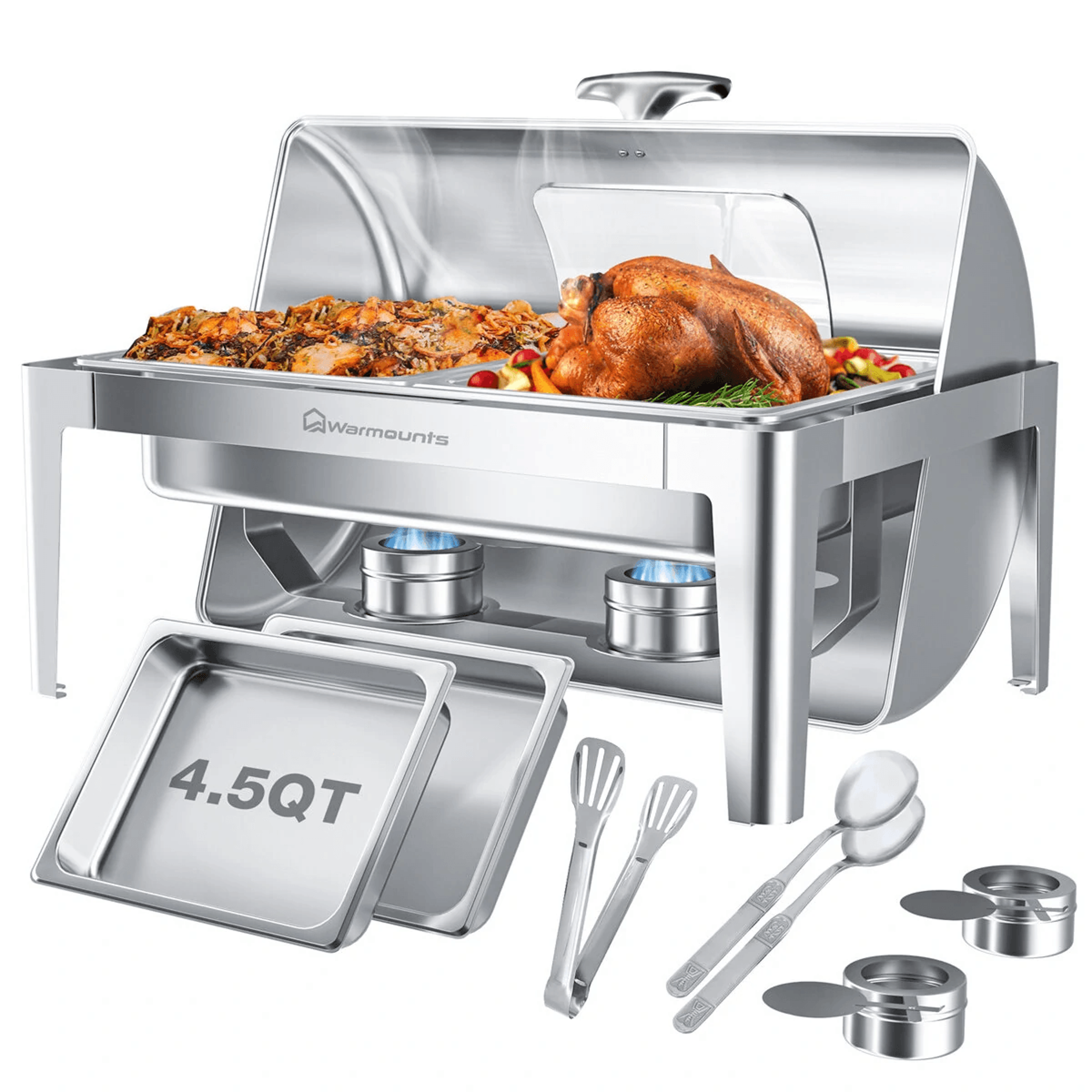 roll top chafing dish stainless steel buffet food warmer with glass lid