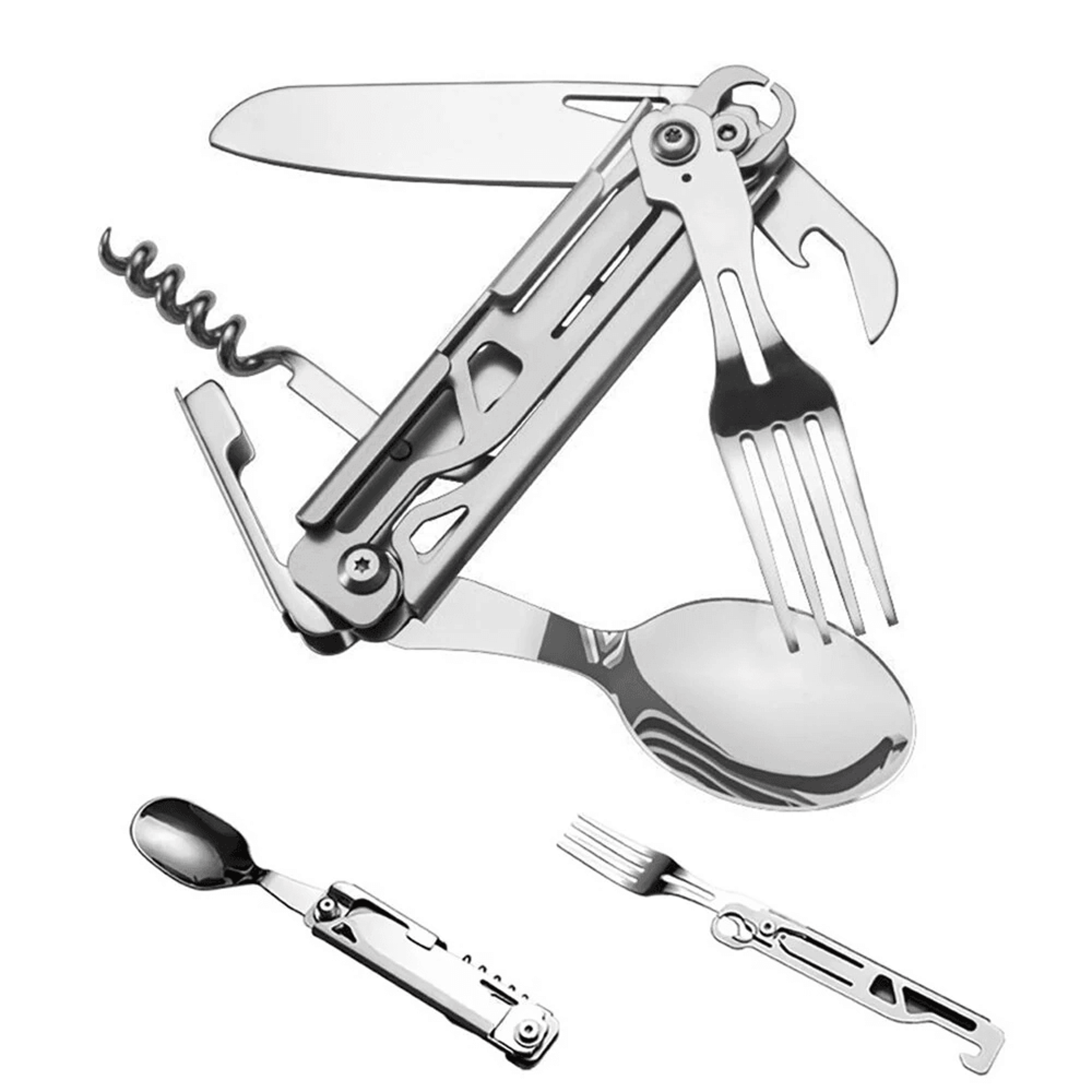 folding camping cutlery set stainless steel knife fork and spoon
