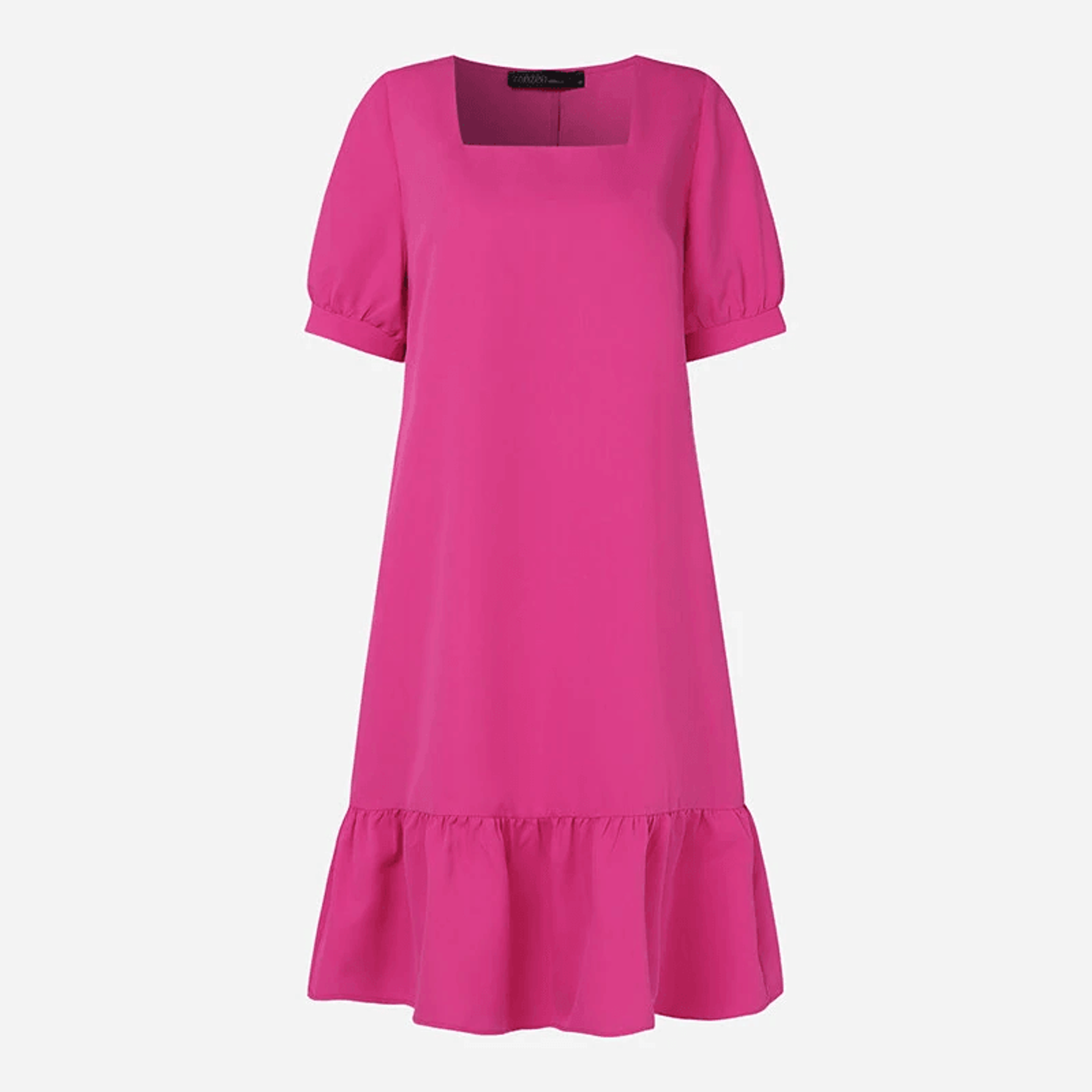 vintage square neck summer dress with lantern sleeves and ruffle trim