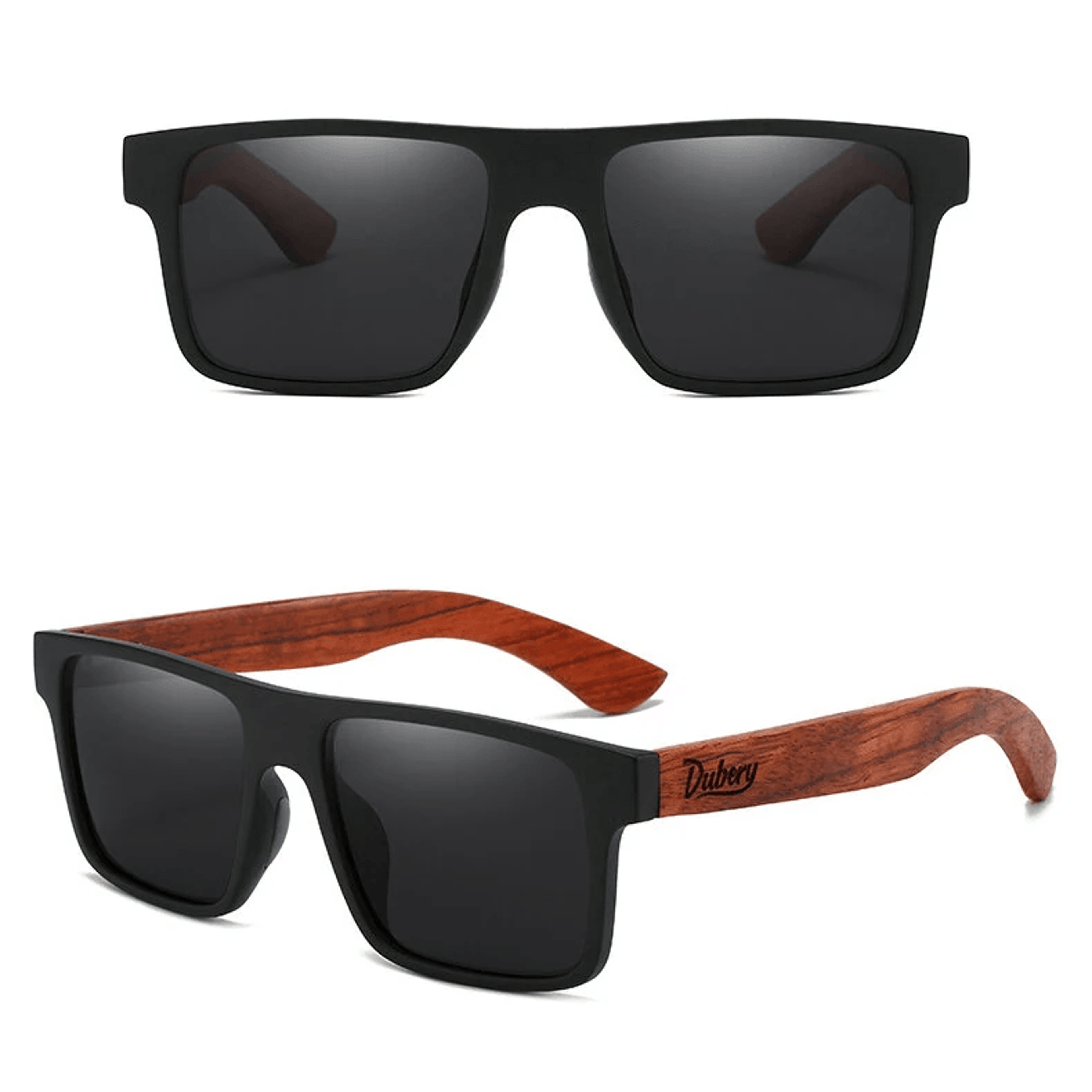vintage wooden polarized sunglasses with square frame