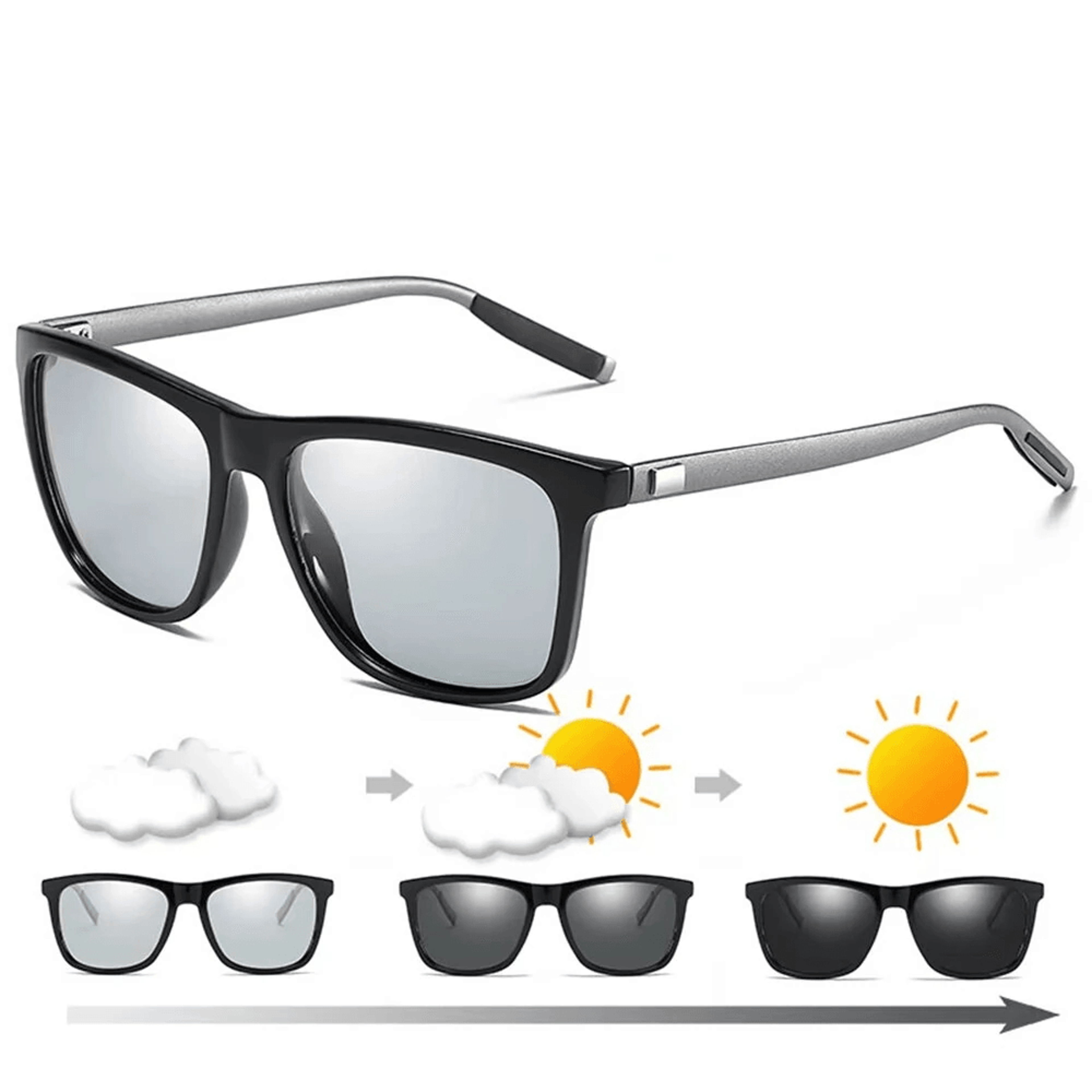 men's photochromic sunglasses polarized square cycling glasses