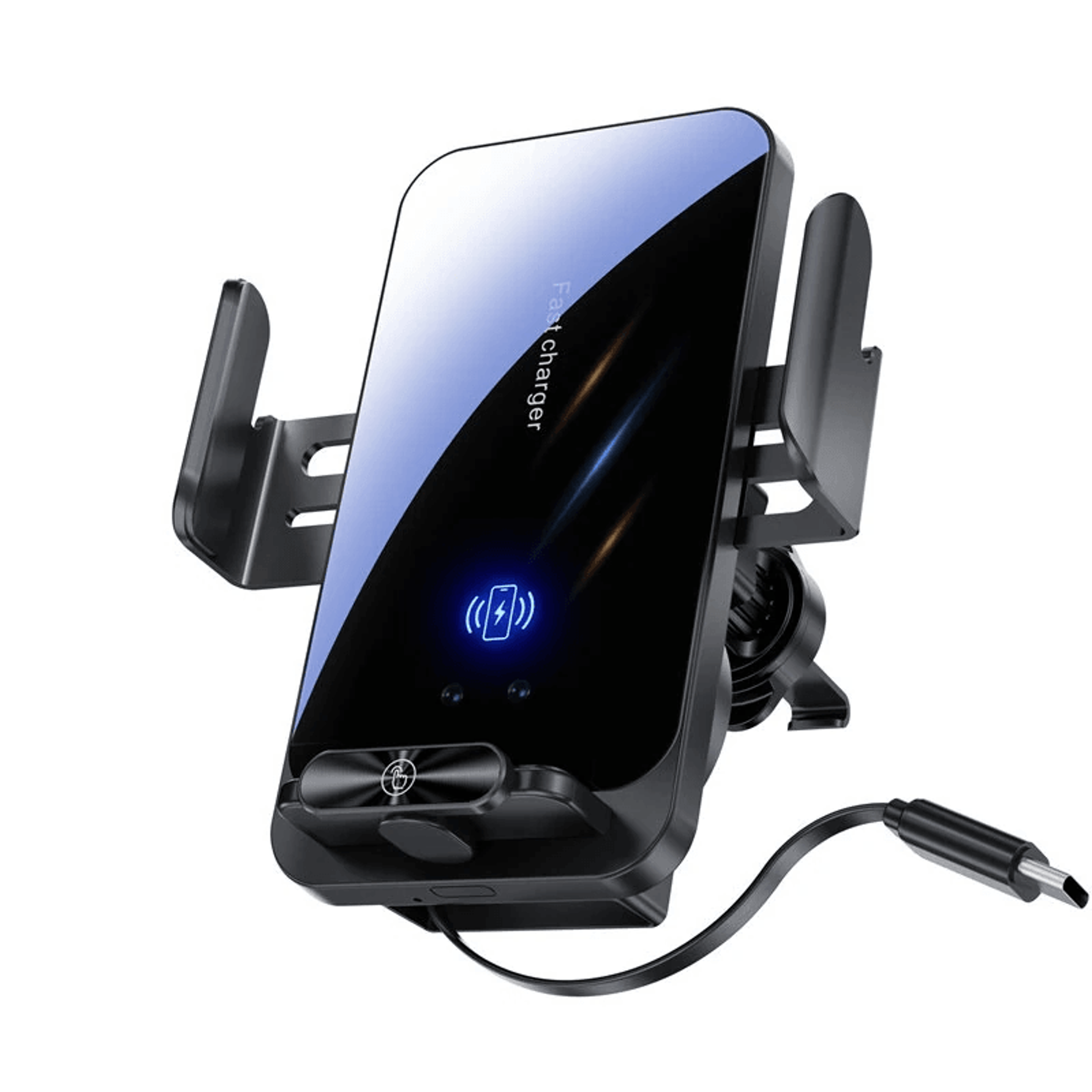magnetic wireless car charger with auto clamp and retractable cable