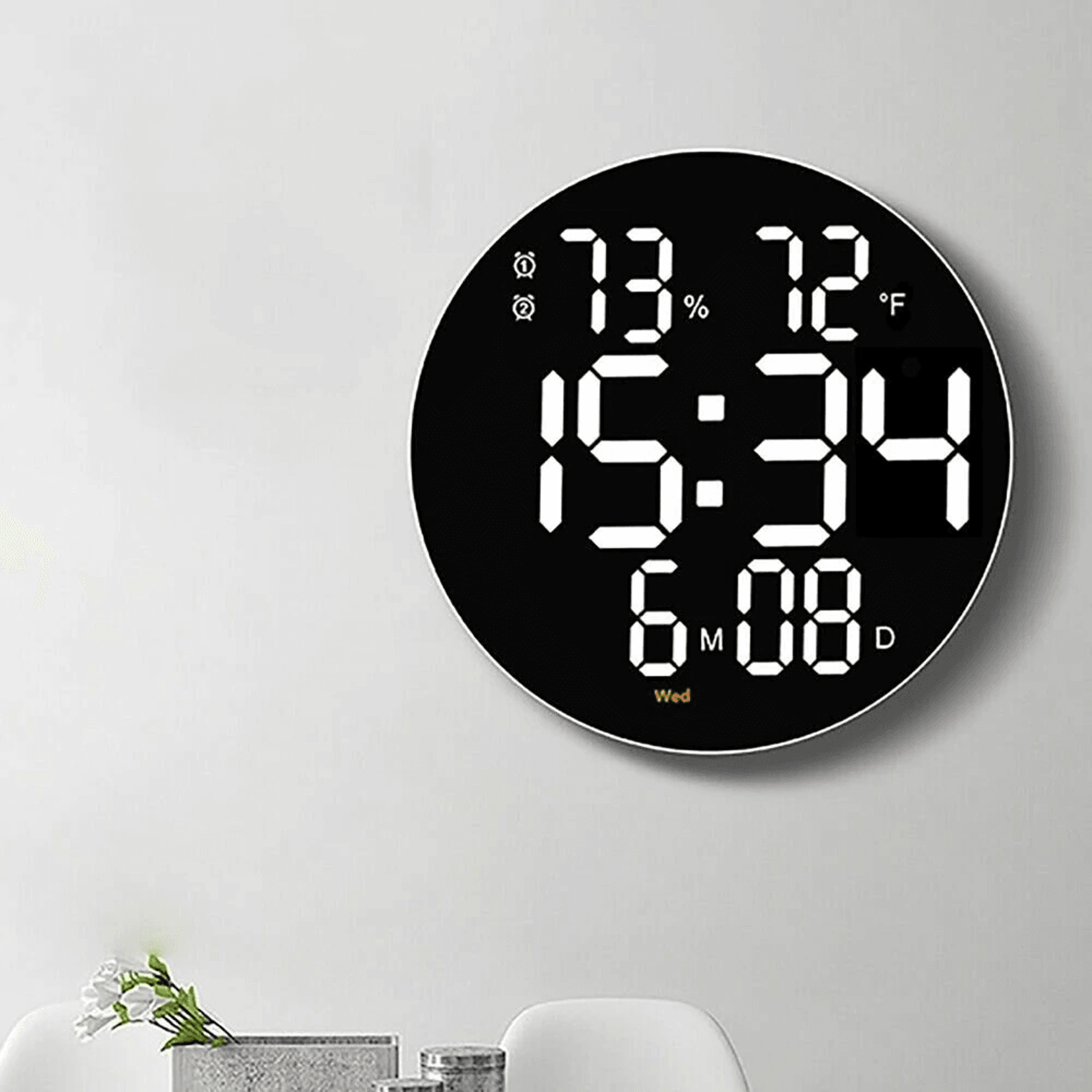 digital wall clock with remote dual alarm temperature humidity and countdown timer