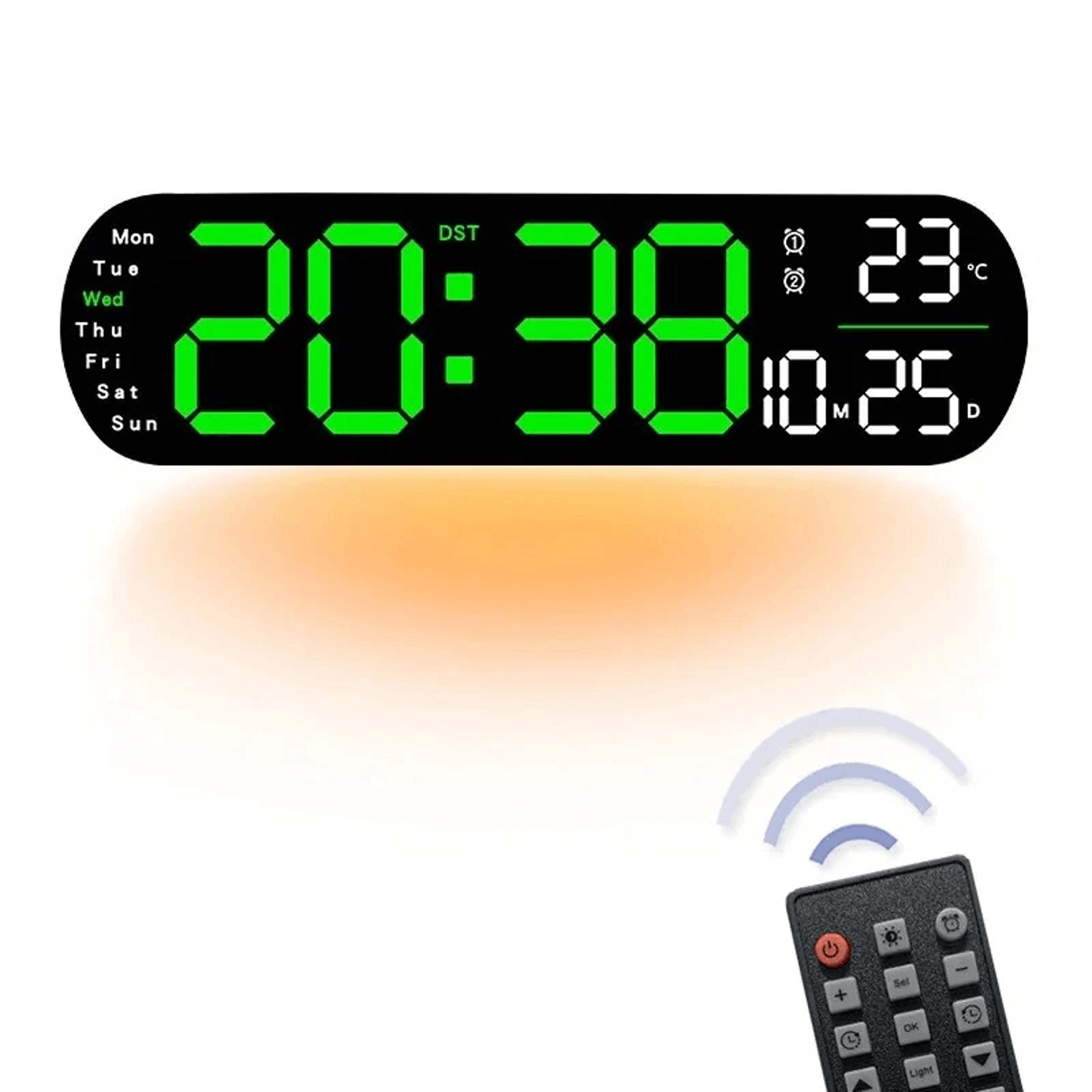 ambient light led digital wall clock with remote temperature humidity and date display