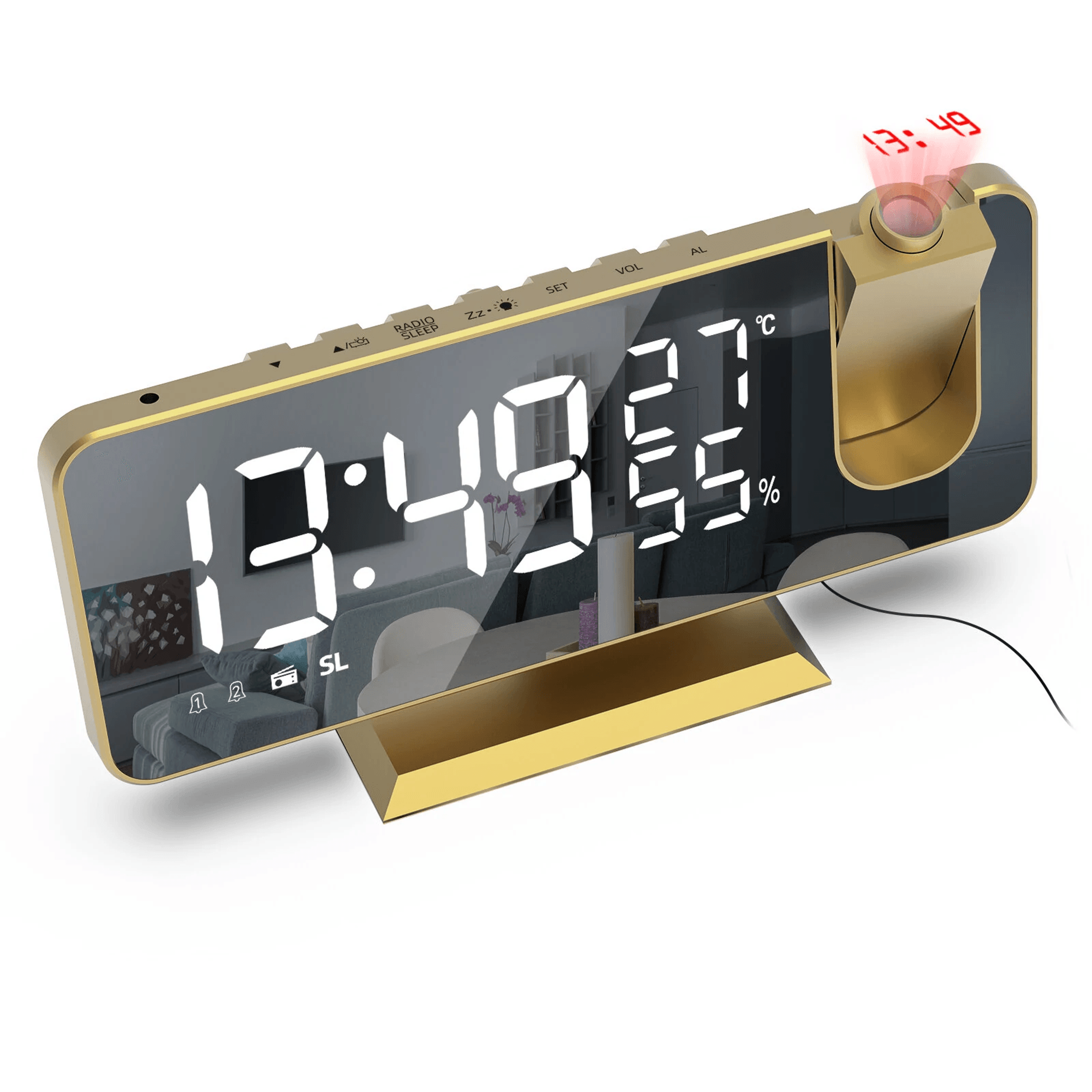 led projection alarm clock with fm radio mirror display and usb charging