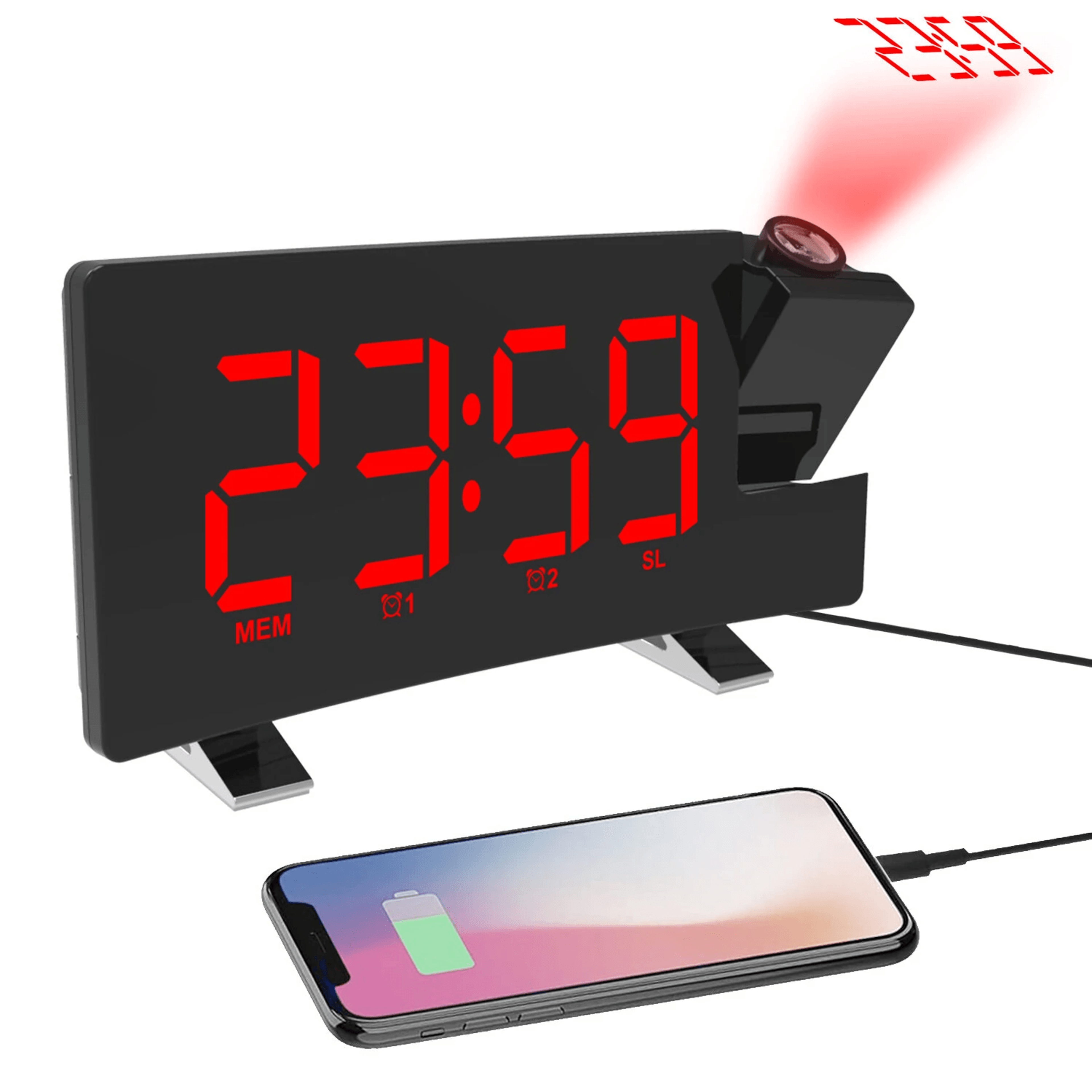 projection alarm clock with fm radio dual alarms led display and usb charging