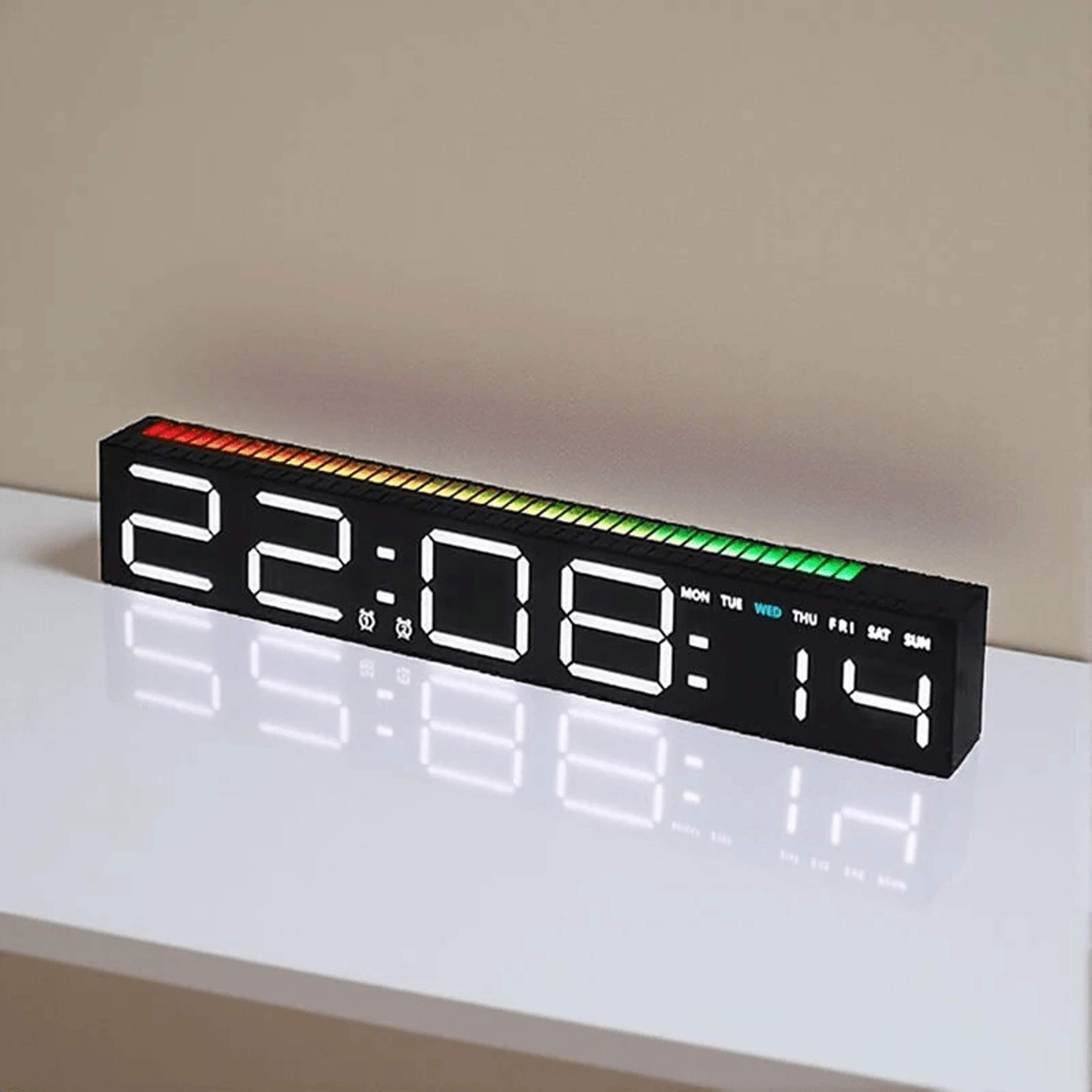 rgb led digital desk clock with sound reactive rhythm light and adjustable brightness