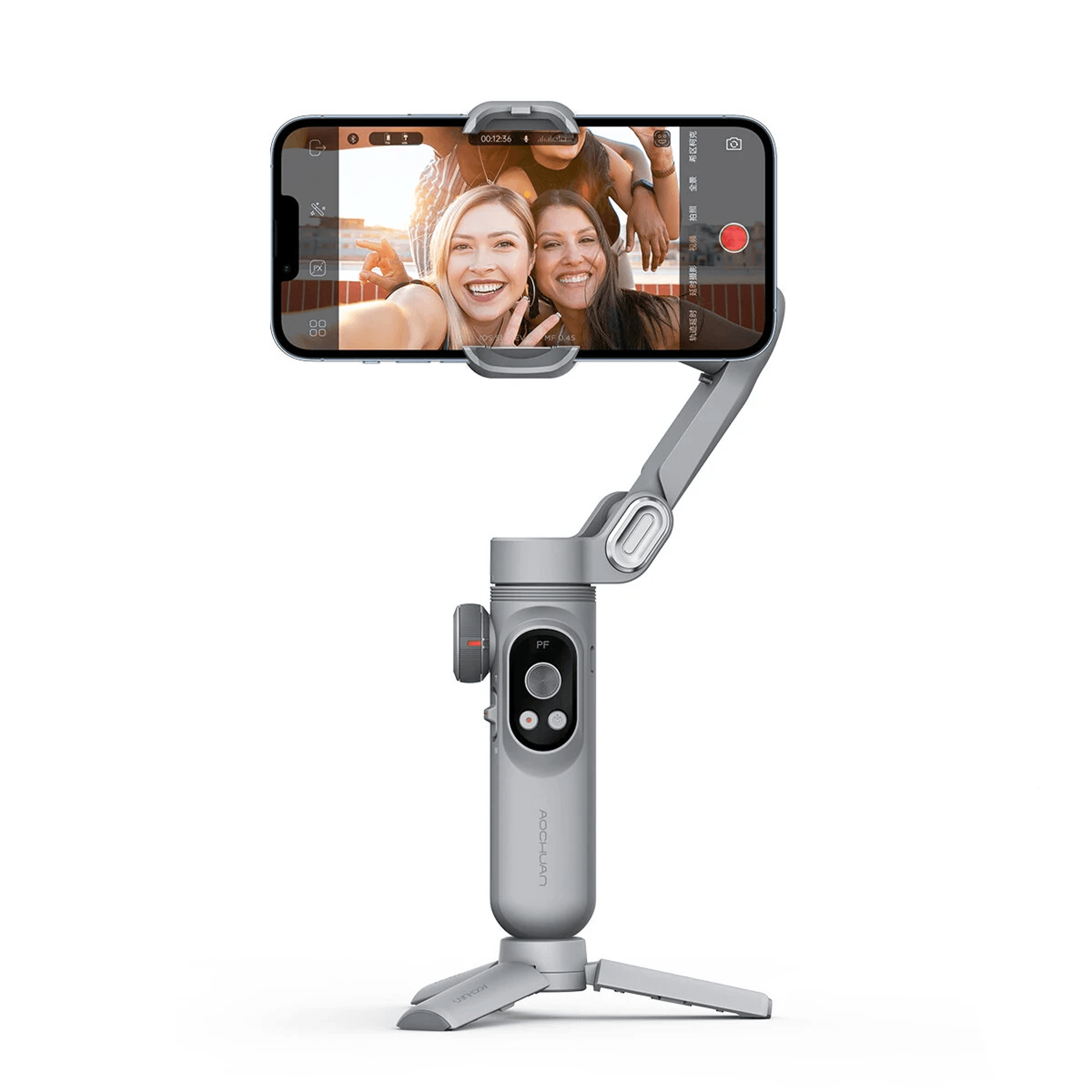 axis smartphone gimbal stabilizer with wireless charging fill light and oled display