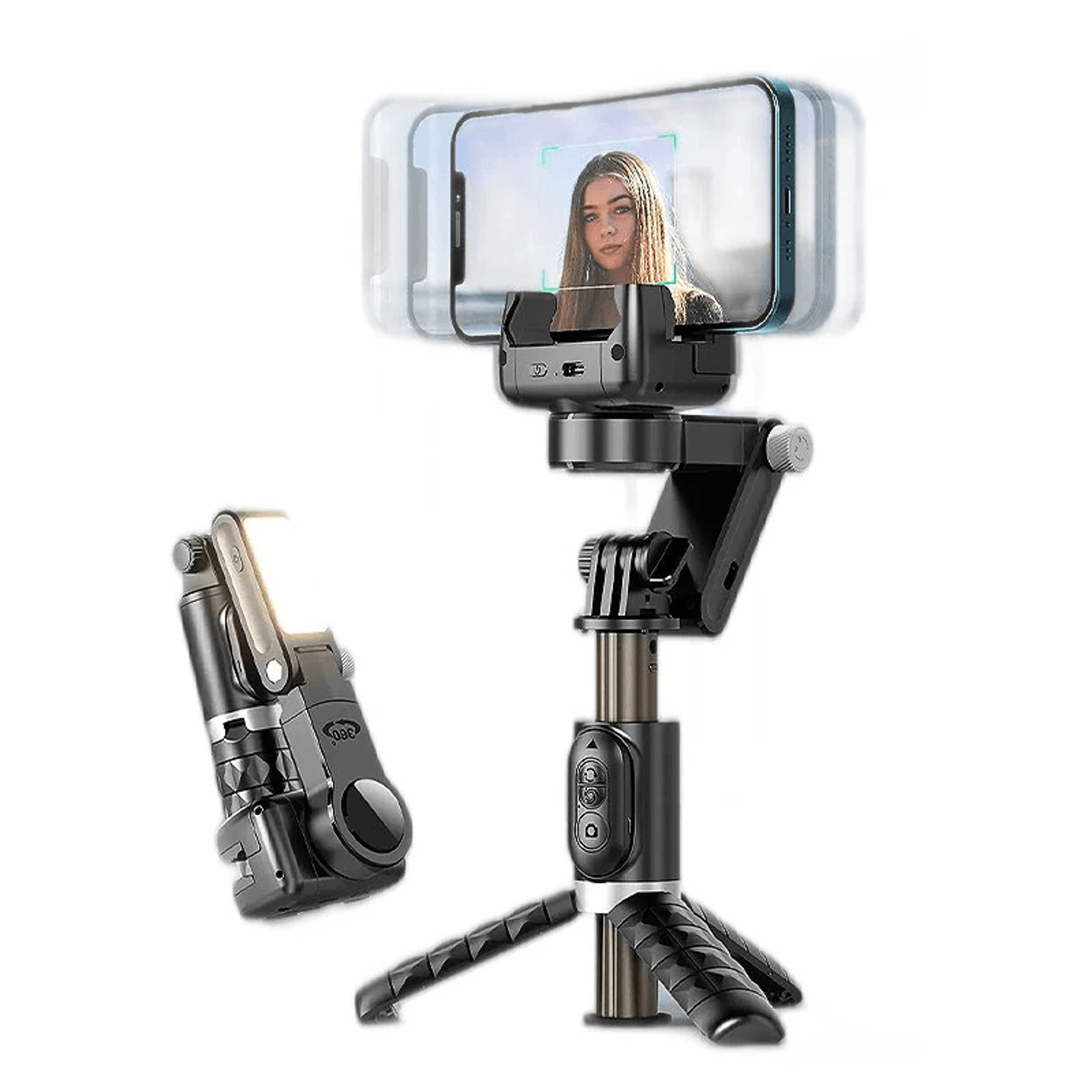 portable smartphone gimbal stabilizer with rotation selfie stick tripod