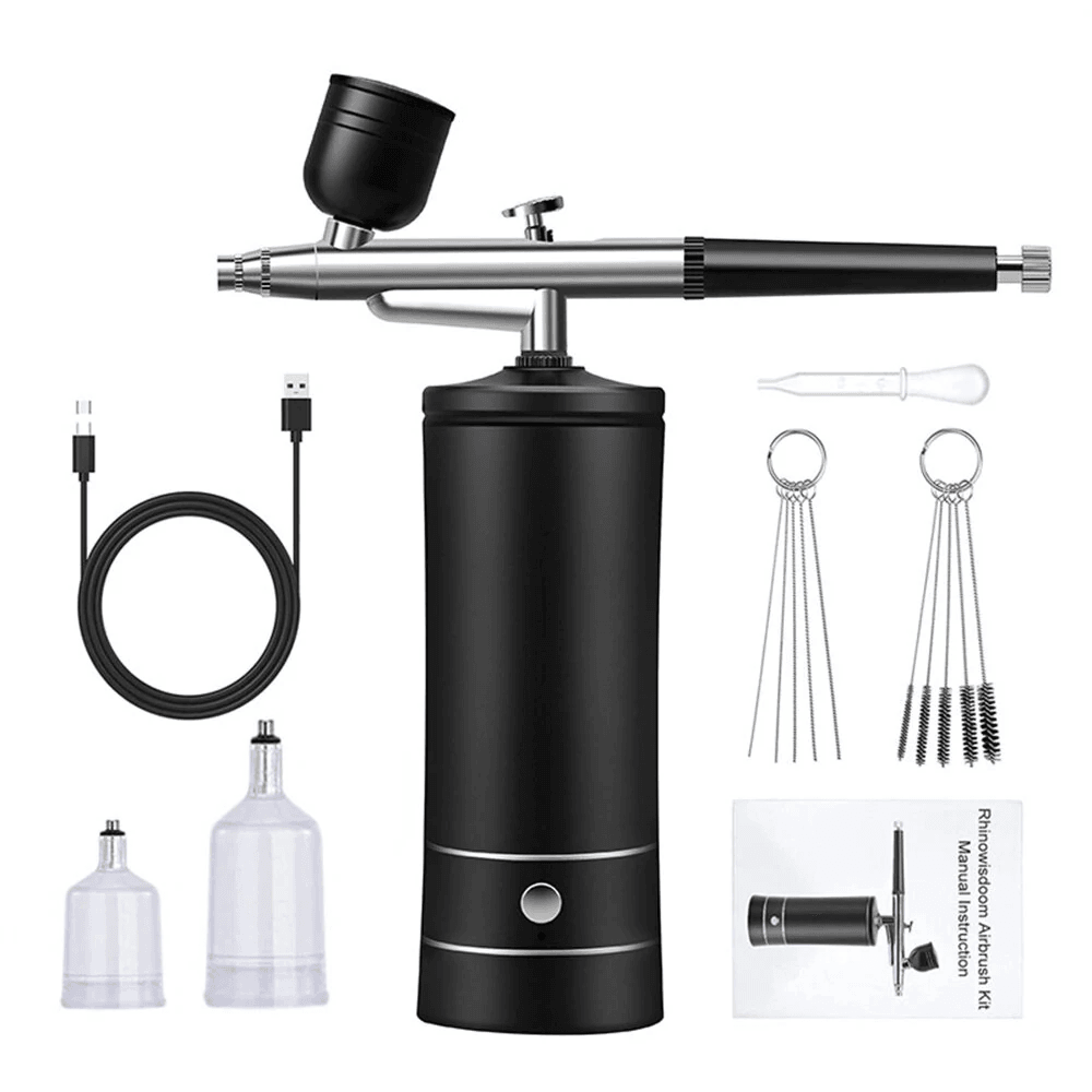 handheld airbrush kit dual action portable nozzle usb charging air compressor