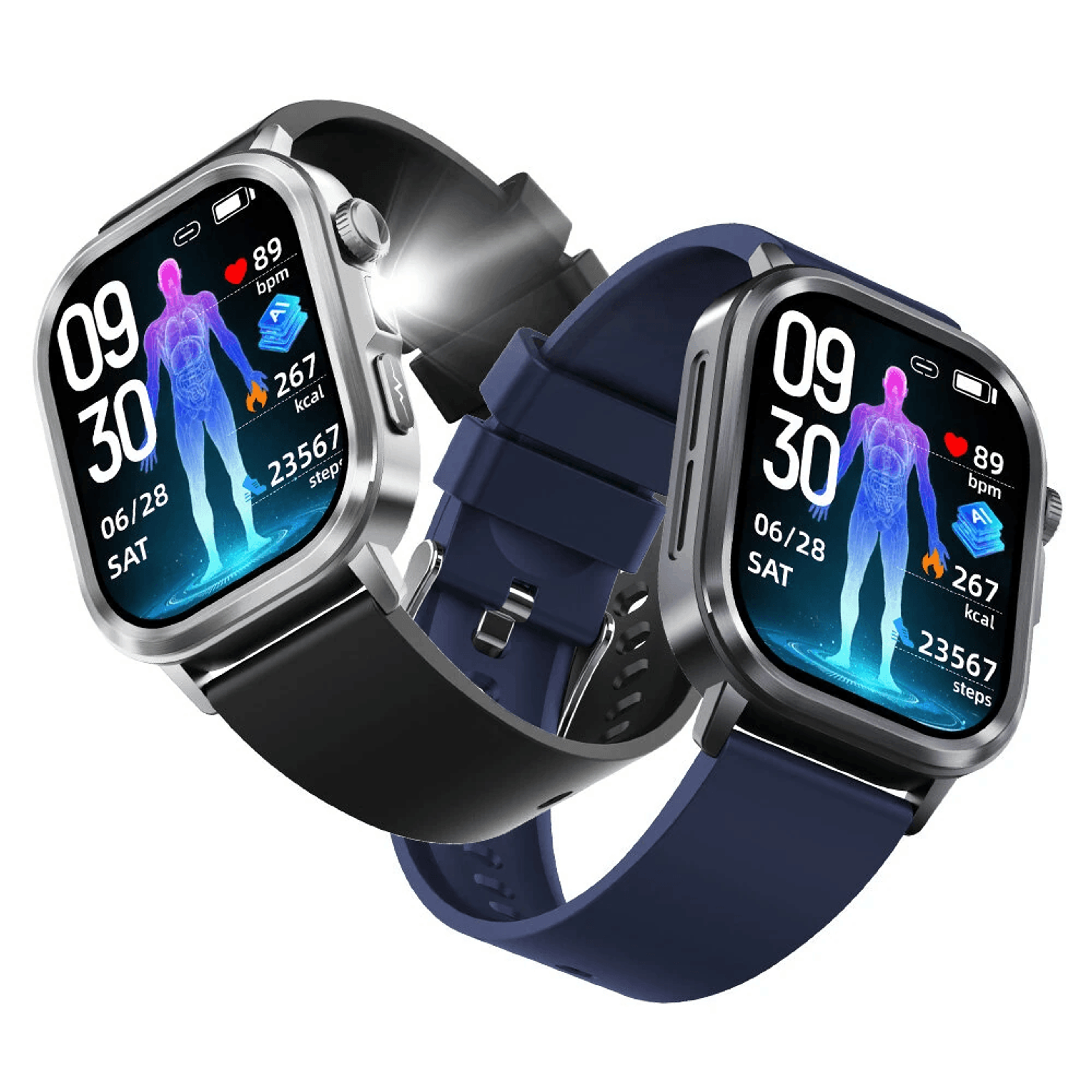 smart watch with amoled display ecg heart rate monitoring bluetooth calling