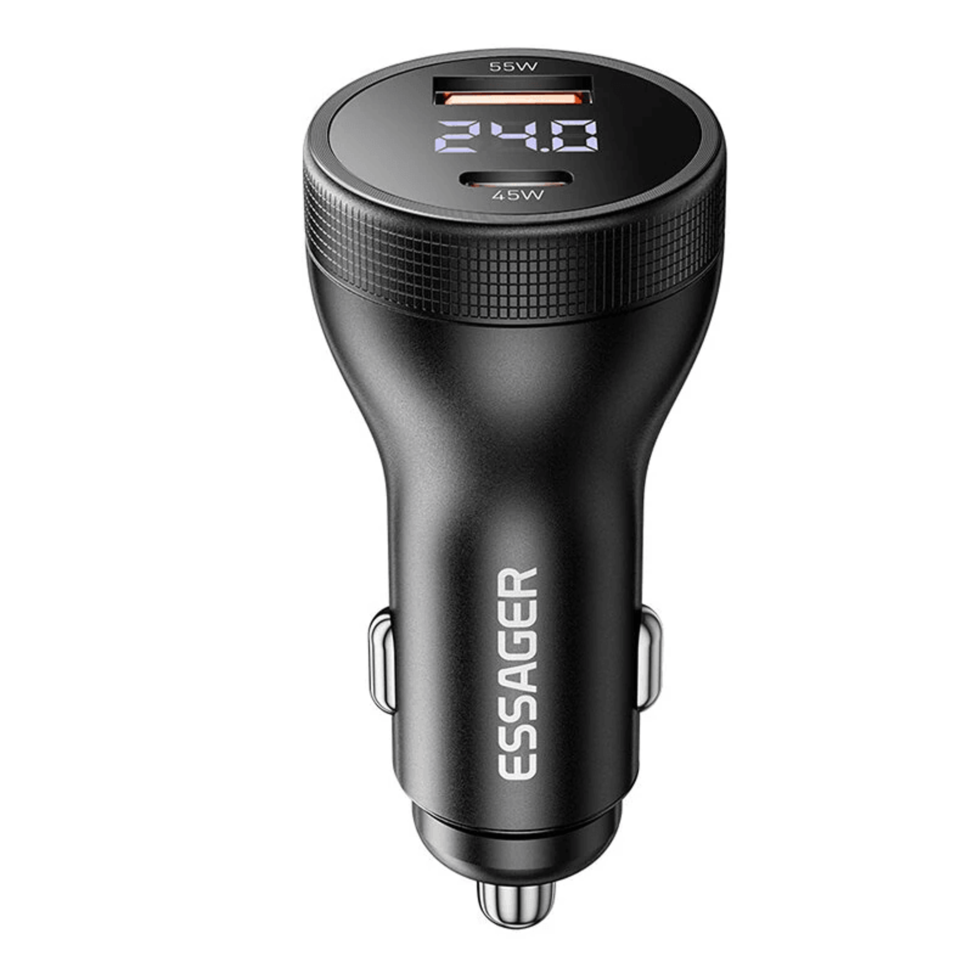 usb c car charger adapter with dual port fast charging and led digital display