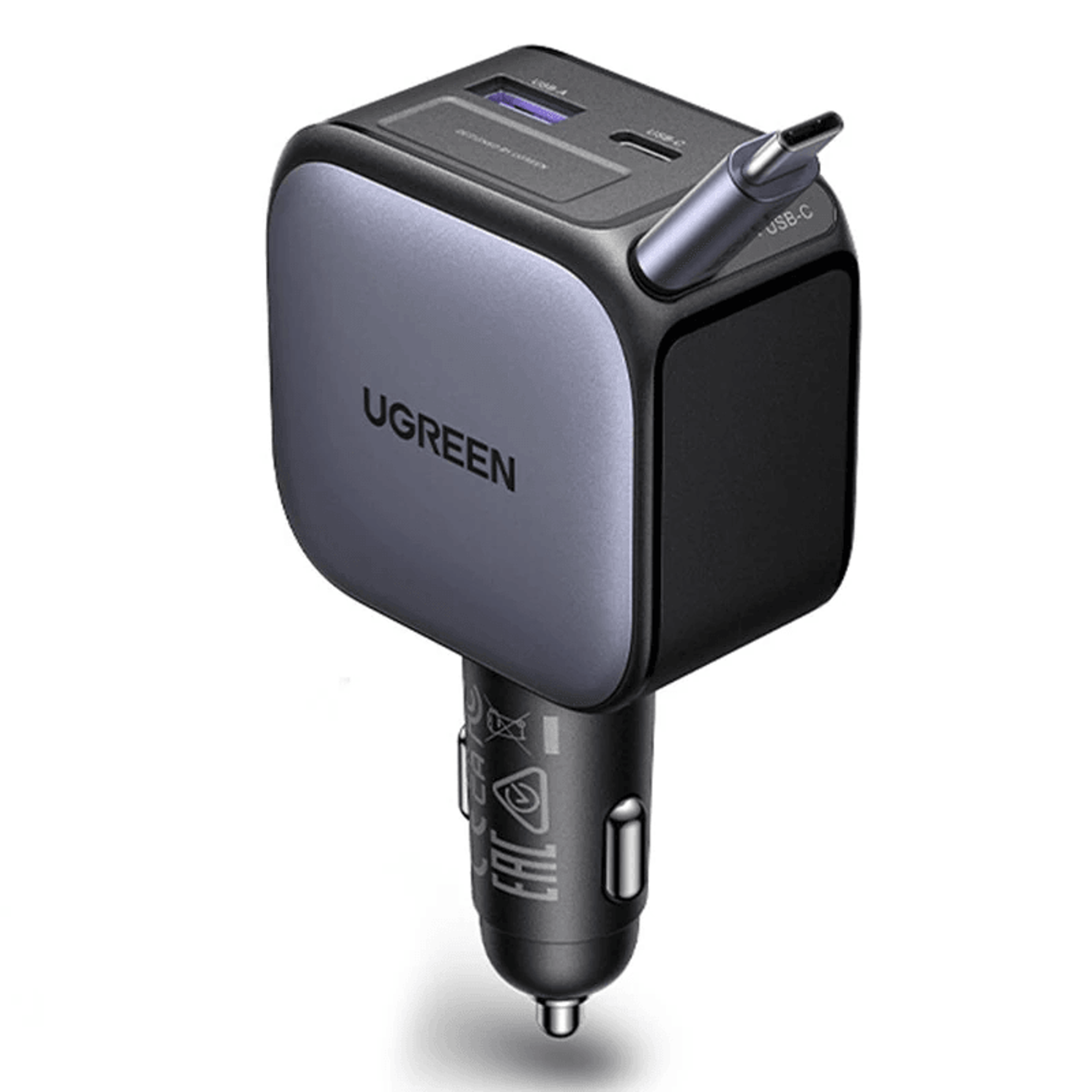 retractable usb c car charger with device fast charging