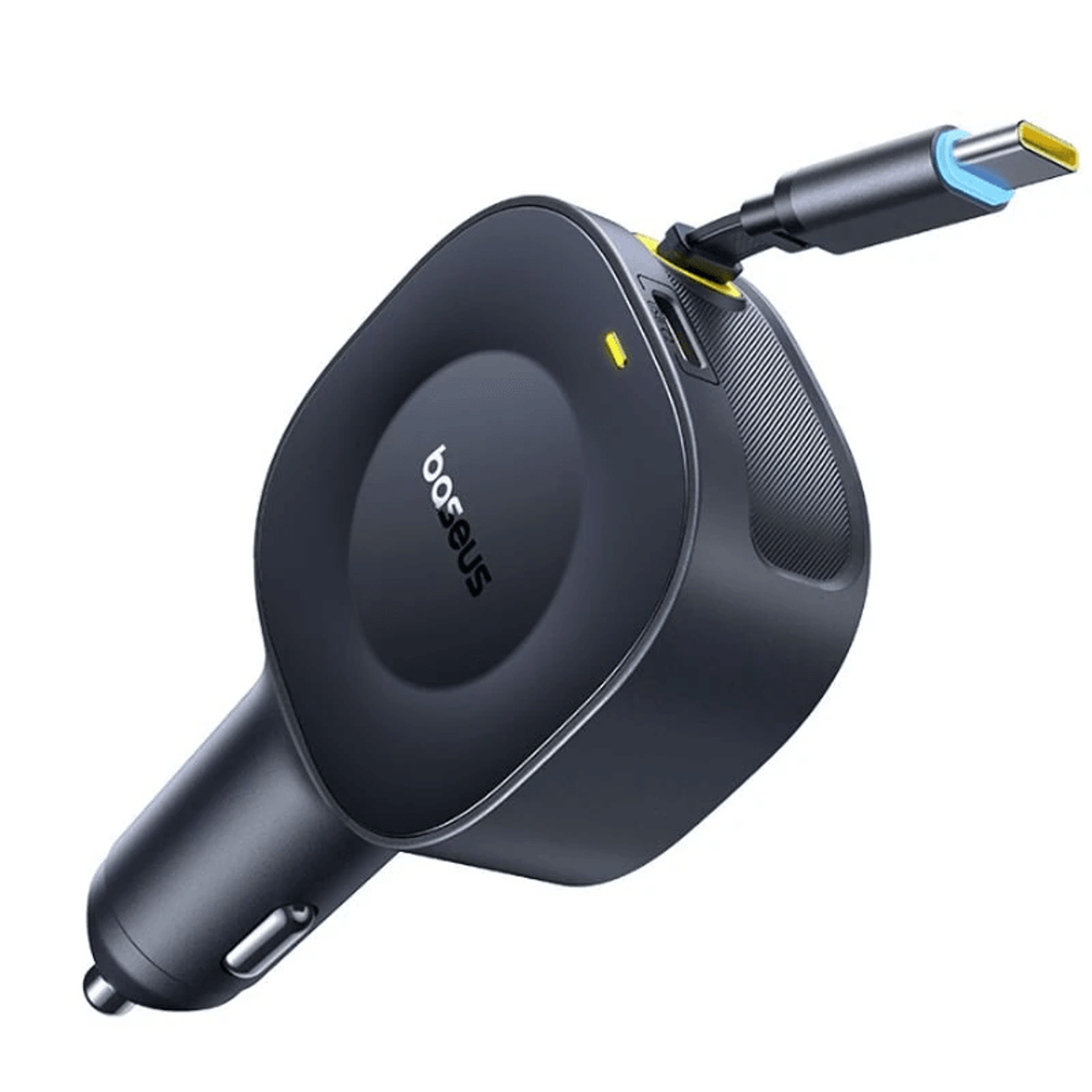 dual usb c car charger with retractable cable and degree rotating design