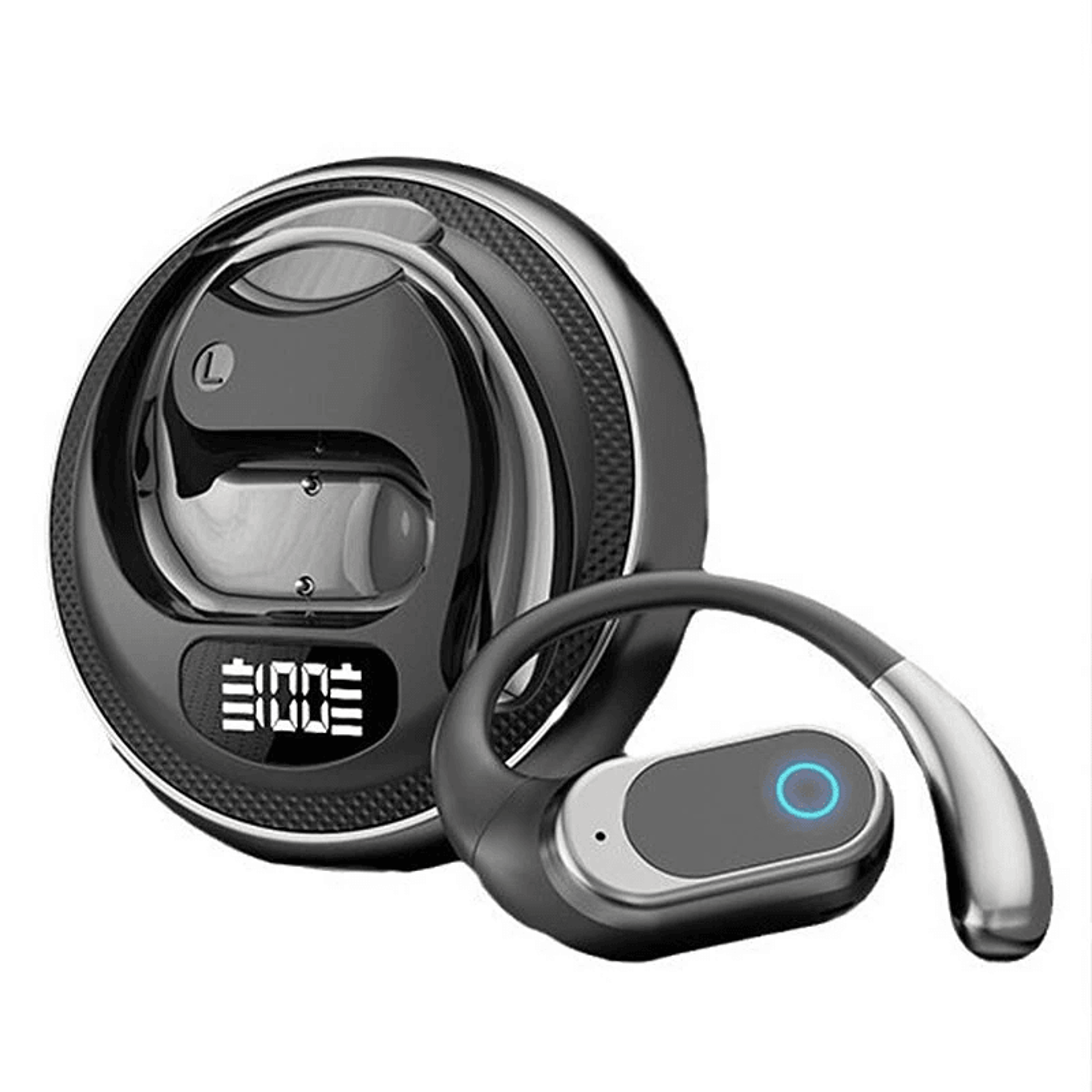 wireless bluetooth earbuds with speakers playback led display and earhooks