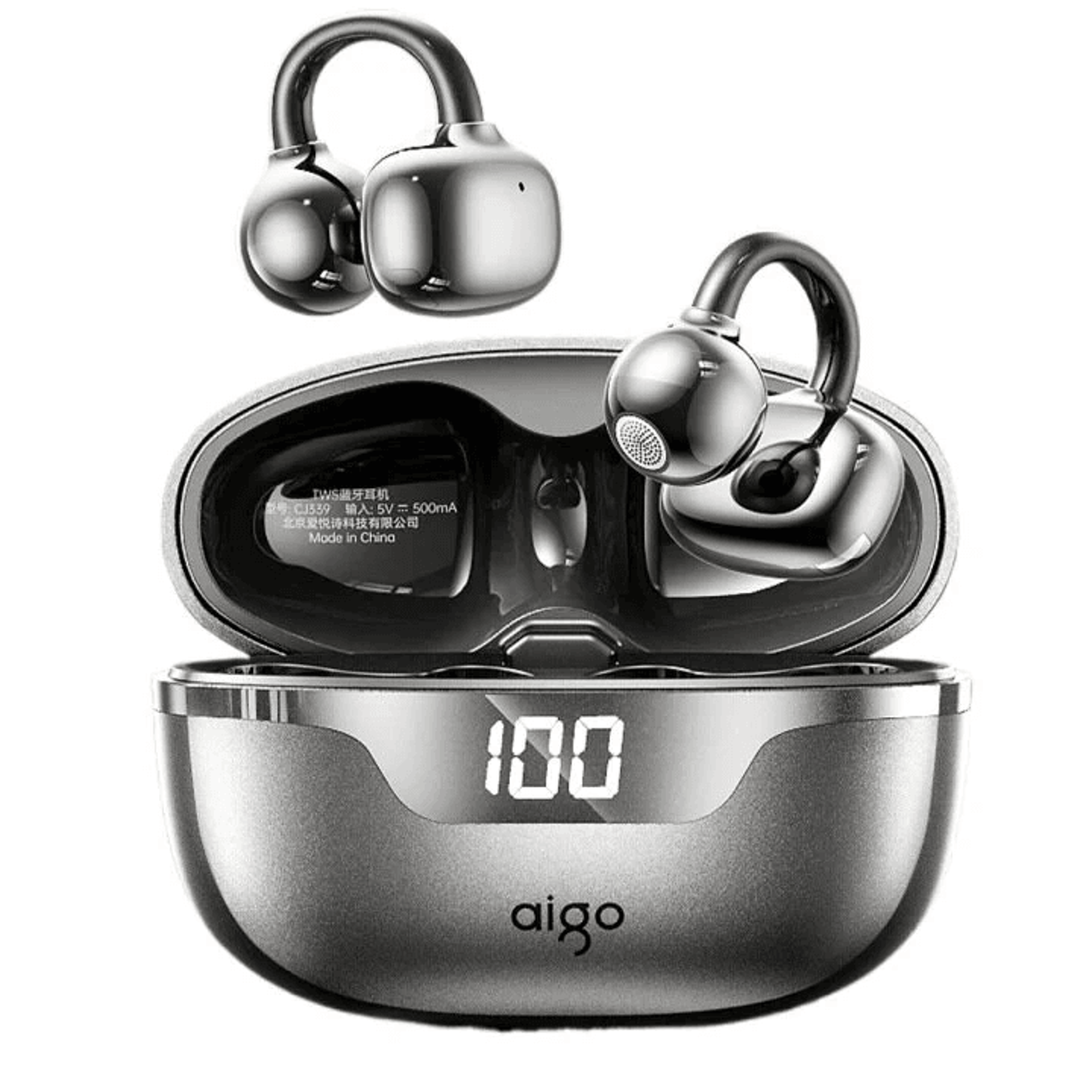 wireless earclip headphones with bluetooth spatial sound and digital battery display