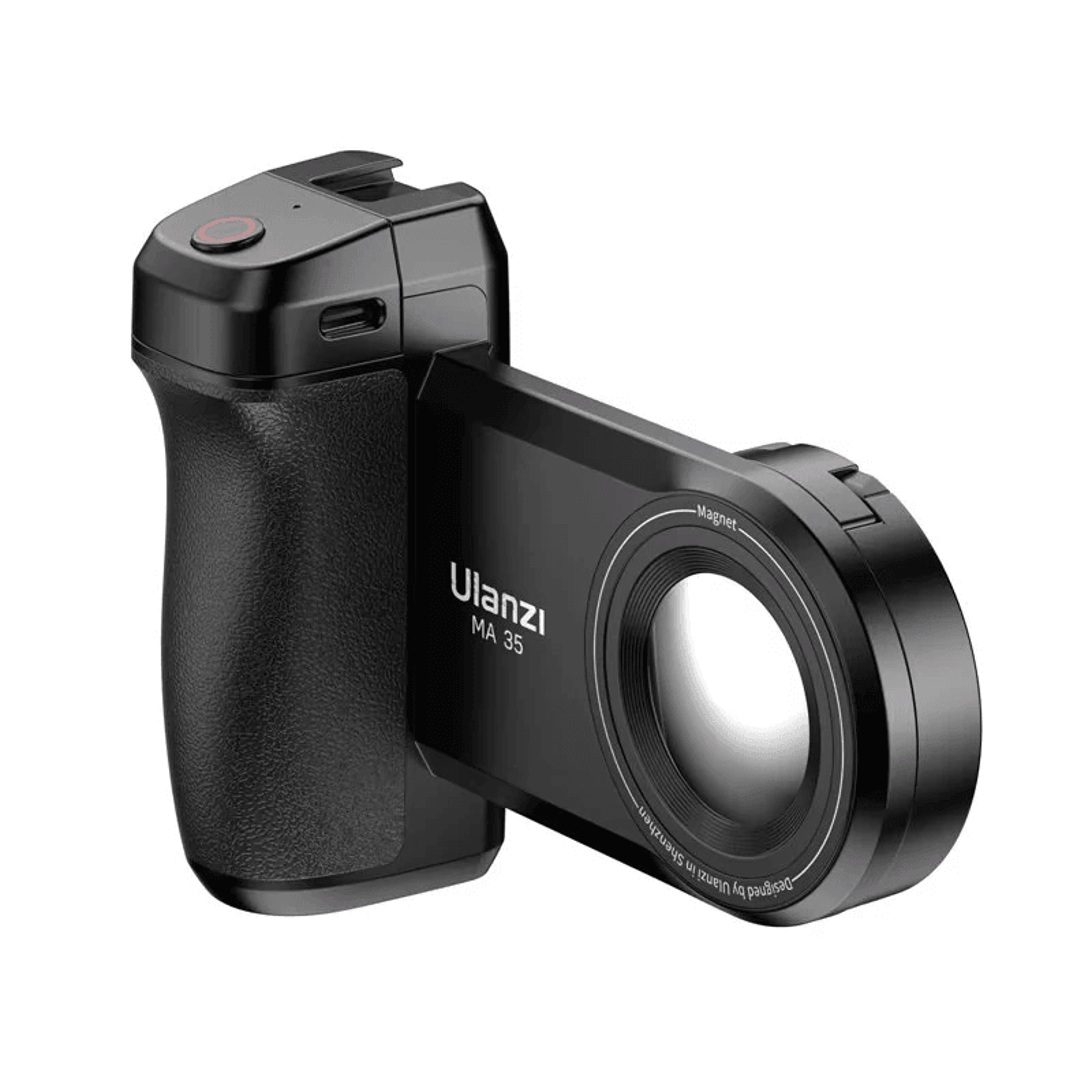 magnetic smartphone camera grip with bluetooth shutter and adjustable phone clamp