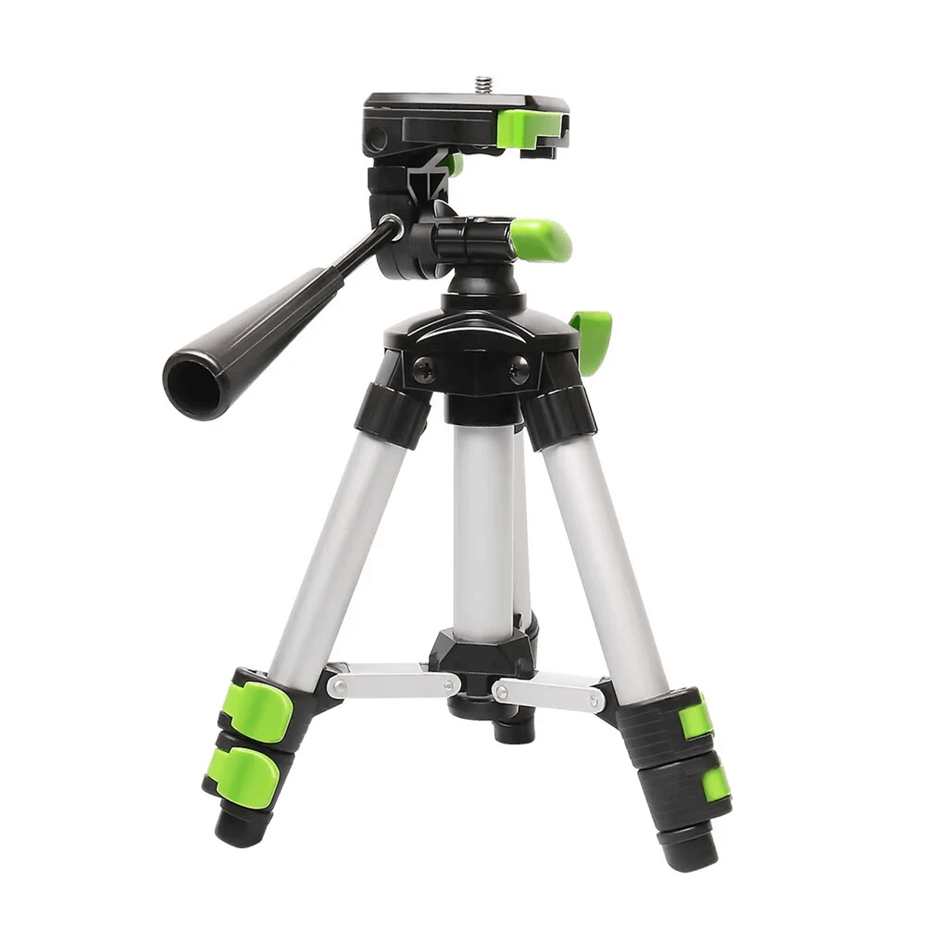 adjustable aluminum tripod with way pan head and universal quarter inch mount