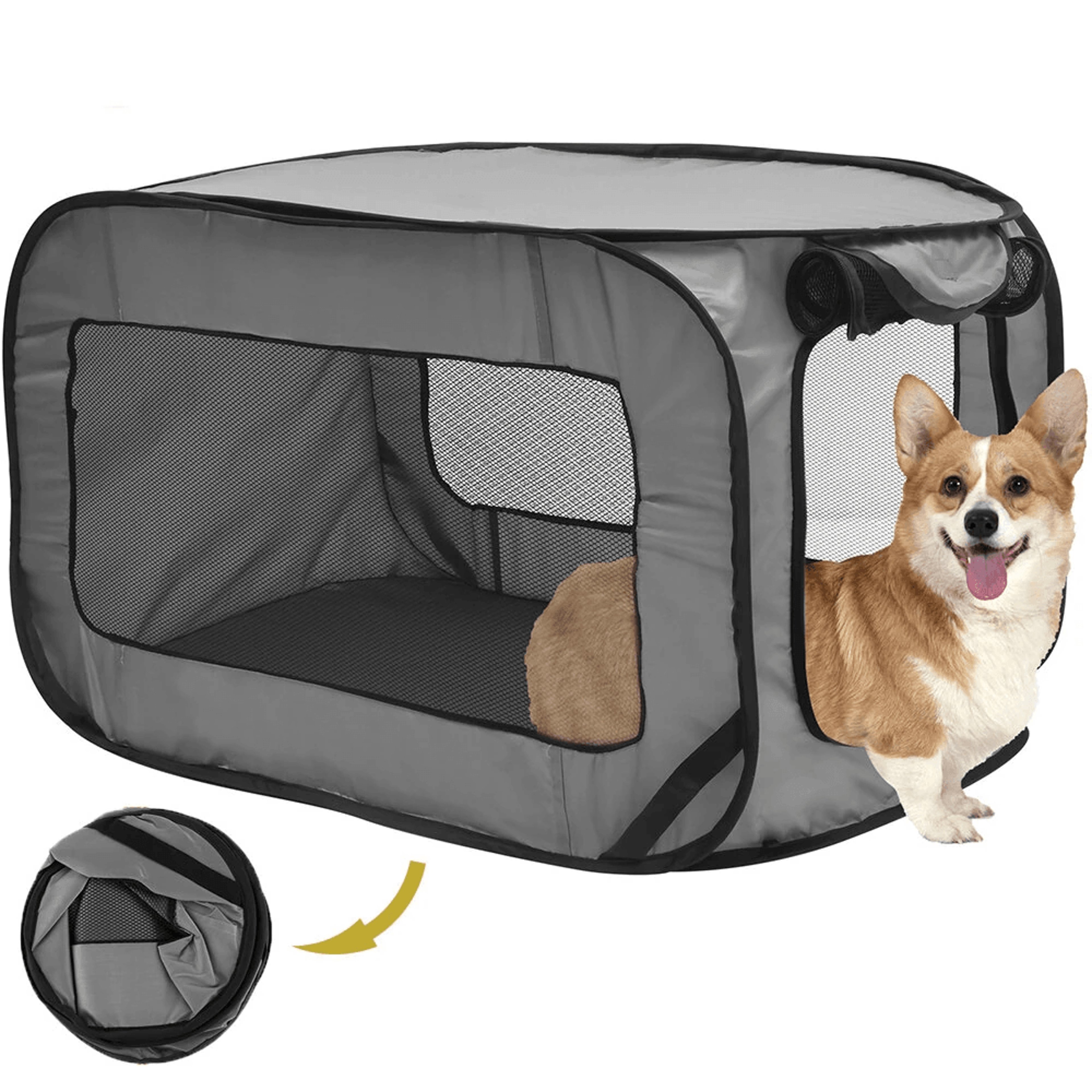 foldable pet travel crate with mesh zipper door and storage bag