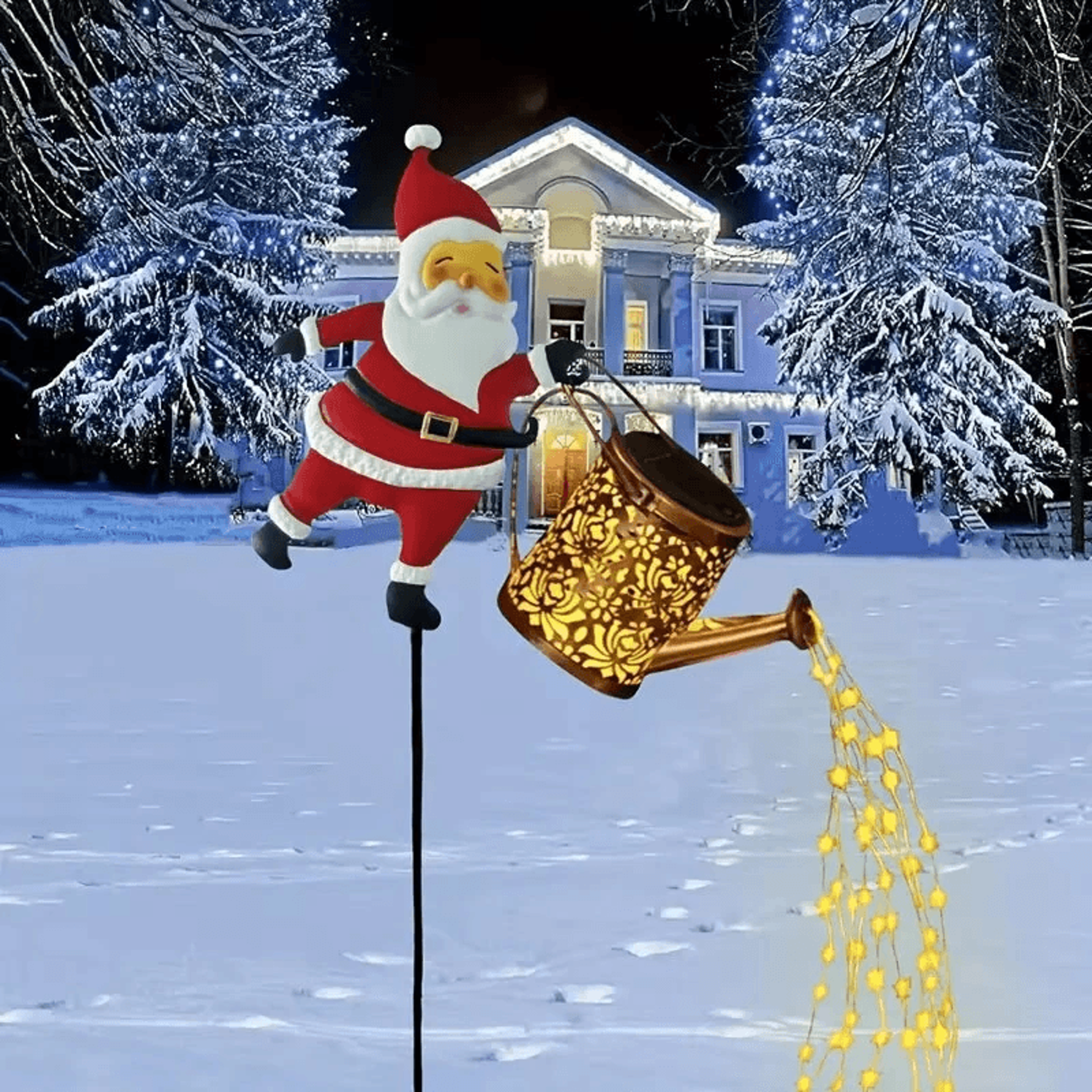 santa claus solar kettle light led christmas garden decoration