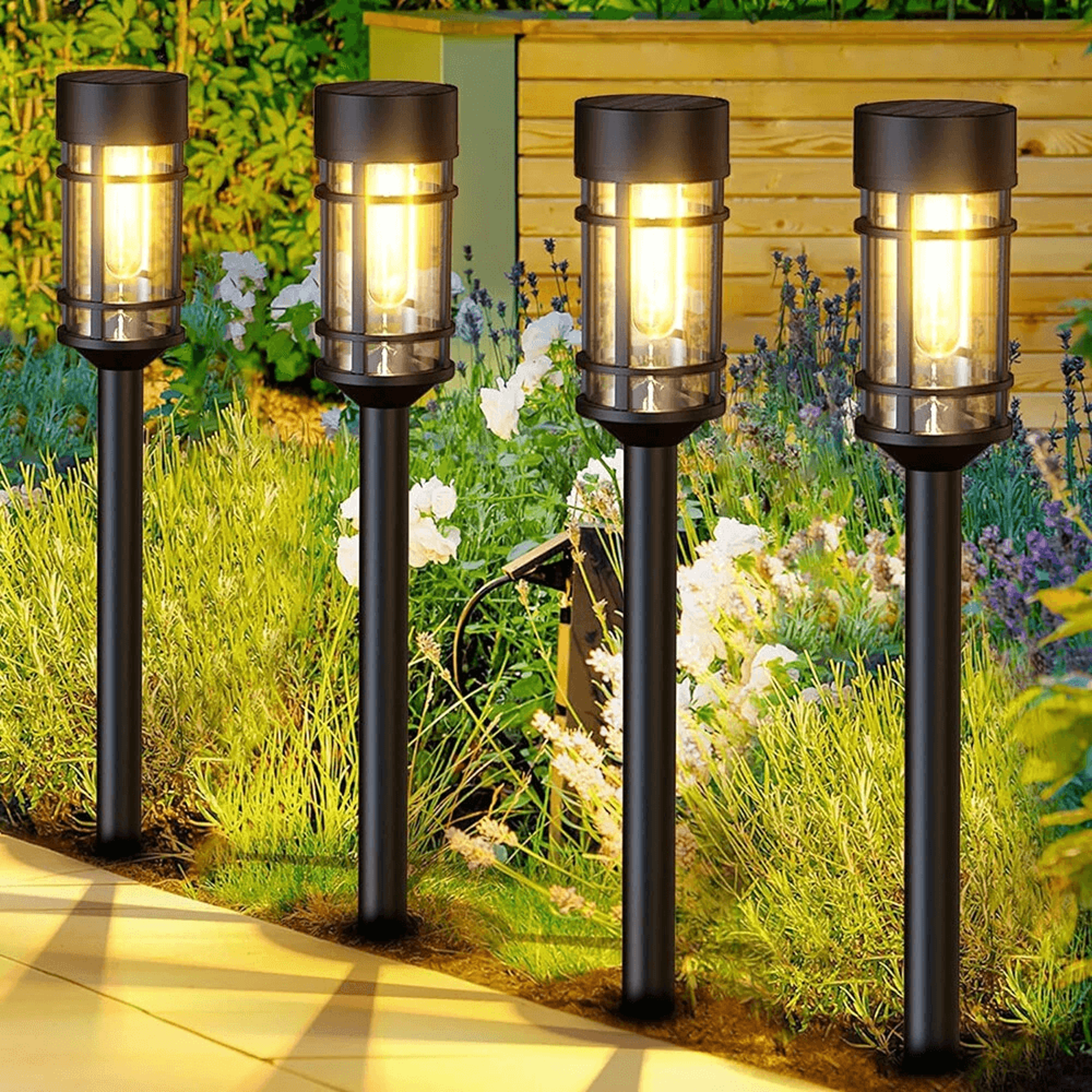 solar garden pathway light warm led outdoor spike lamp